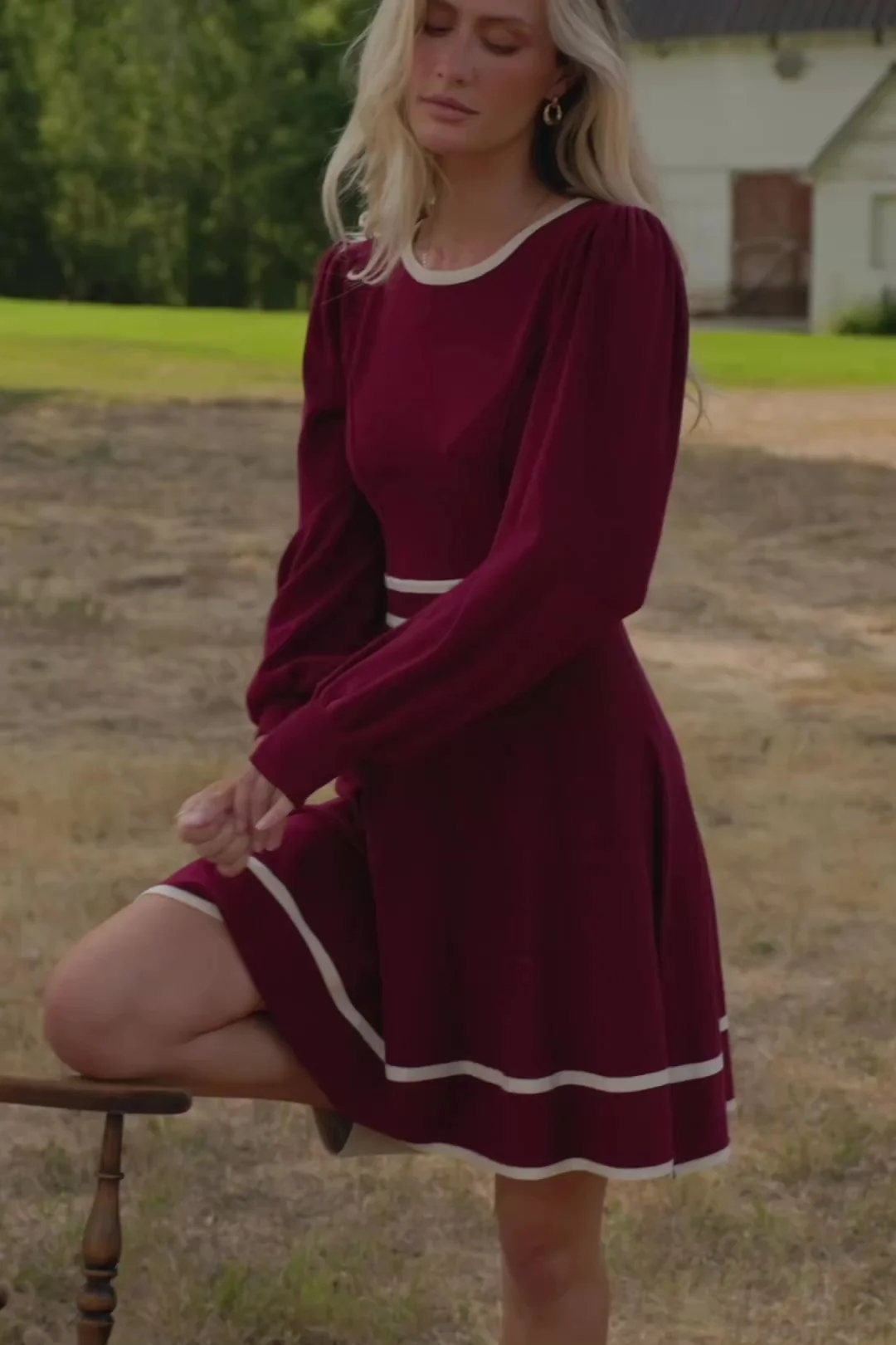 Ashley Knit Short Dress | Wine + Cream