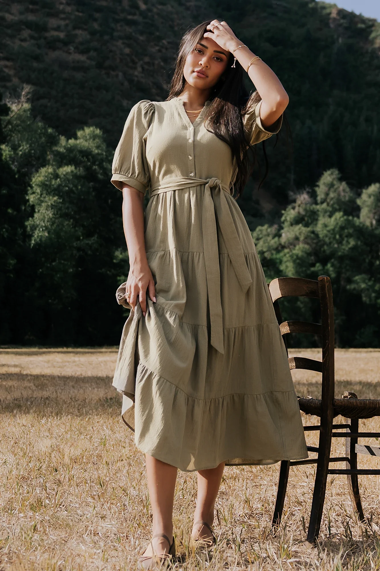 Camille Maxi Dress - Sage Tiered Cotton Maxi