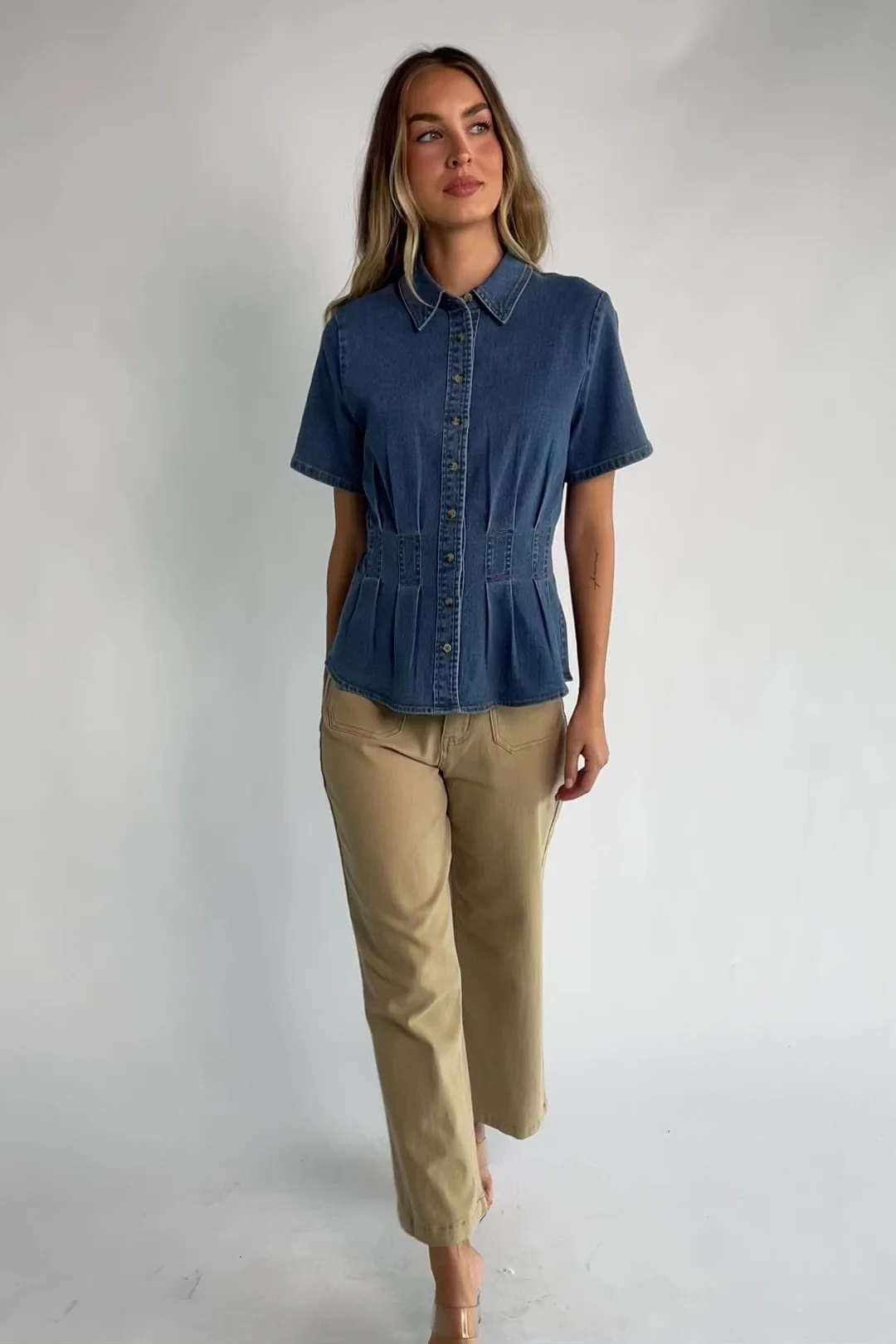 Gia Peplum Top | Medium Wash