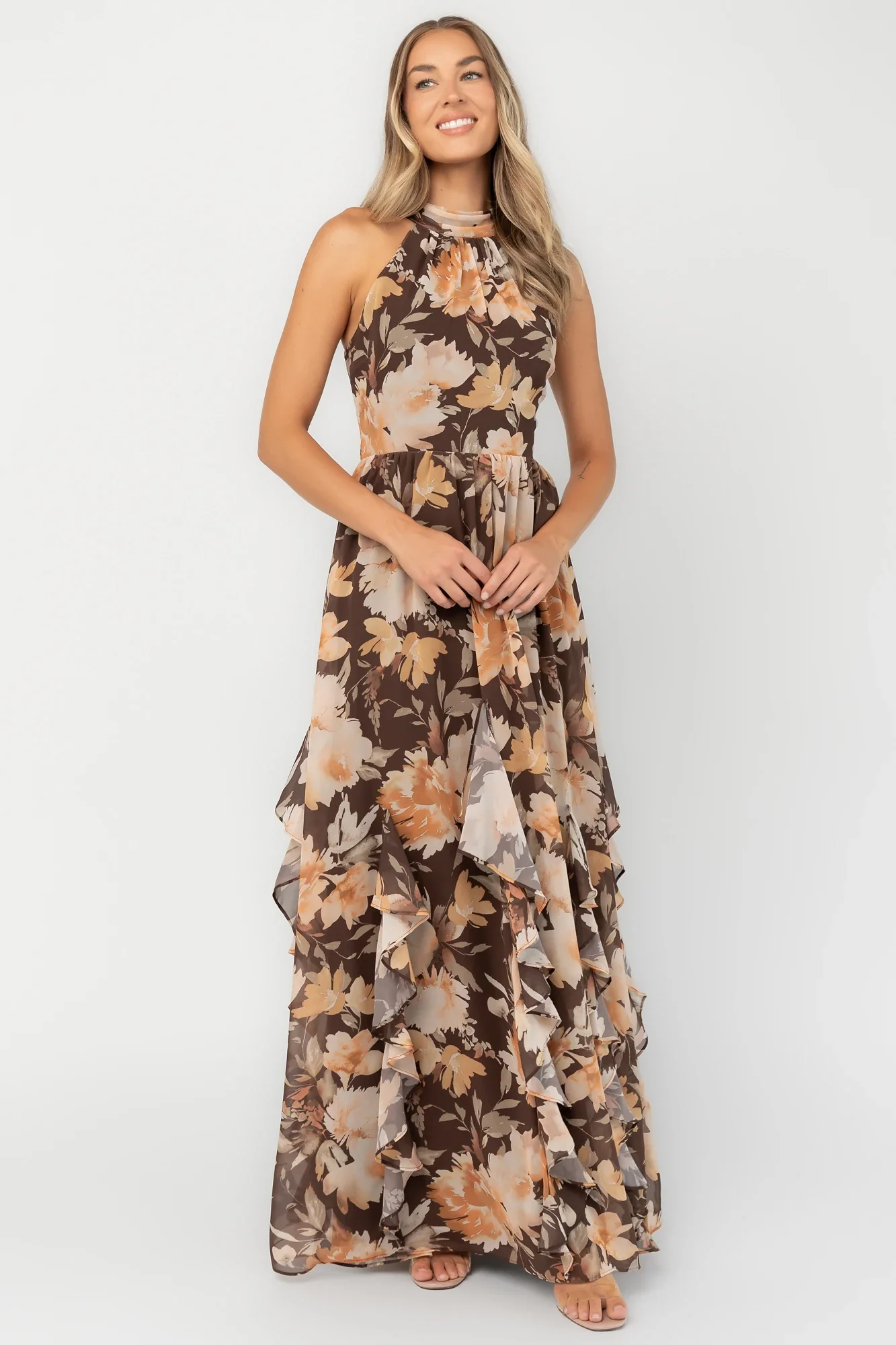 Elaine Maxi Dress | Brown Golden Floral