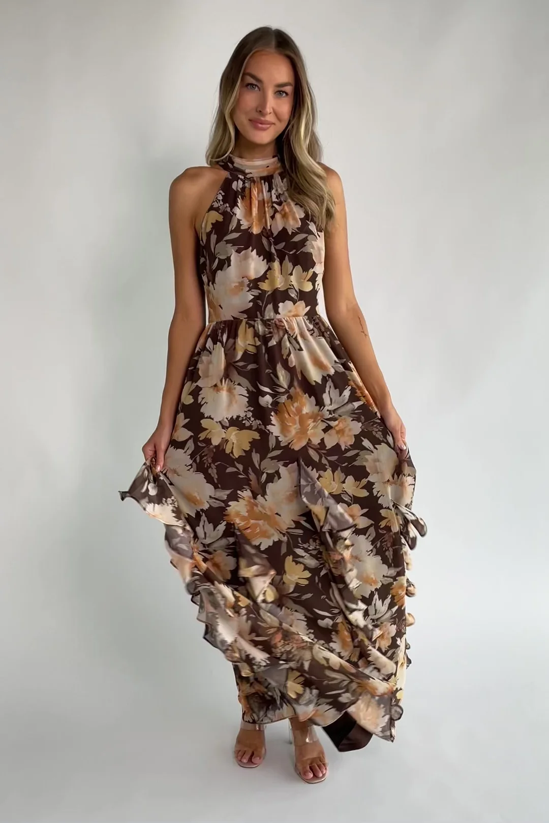 Elaine Maxi Dress | Brown Golden Floral