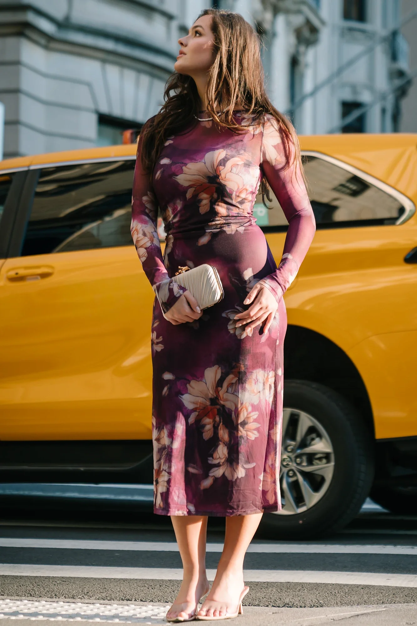 Darya Mesh Midi Dress, Purple Floral