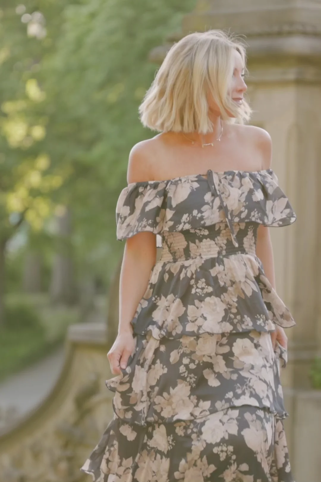 Isabelle Off Shoulder Maxi Dress | Navy + Taupe Floral