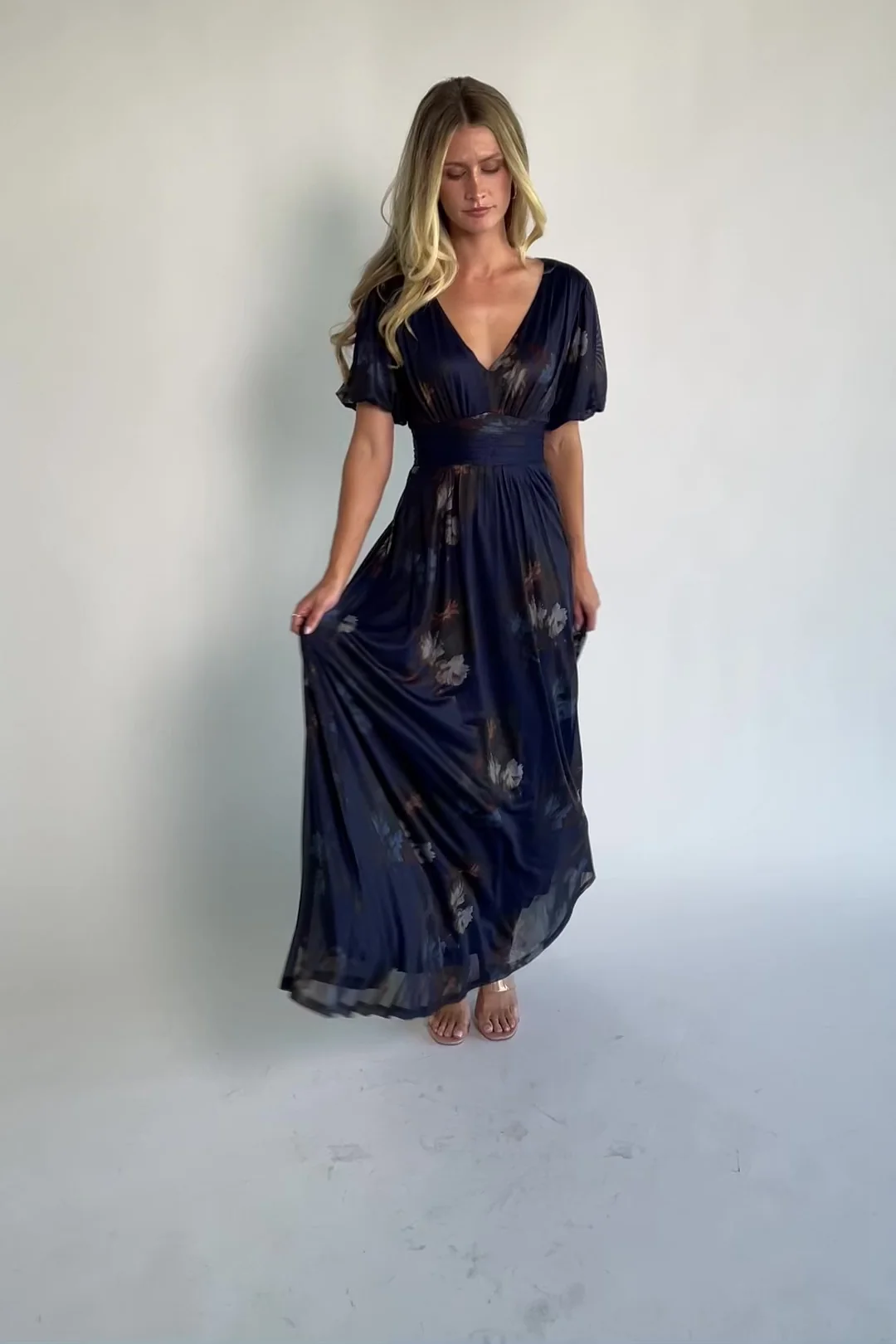Whitney Mesh Maxi Dress | Navy Dark Floral