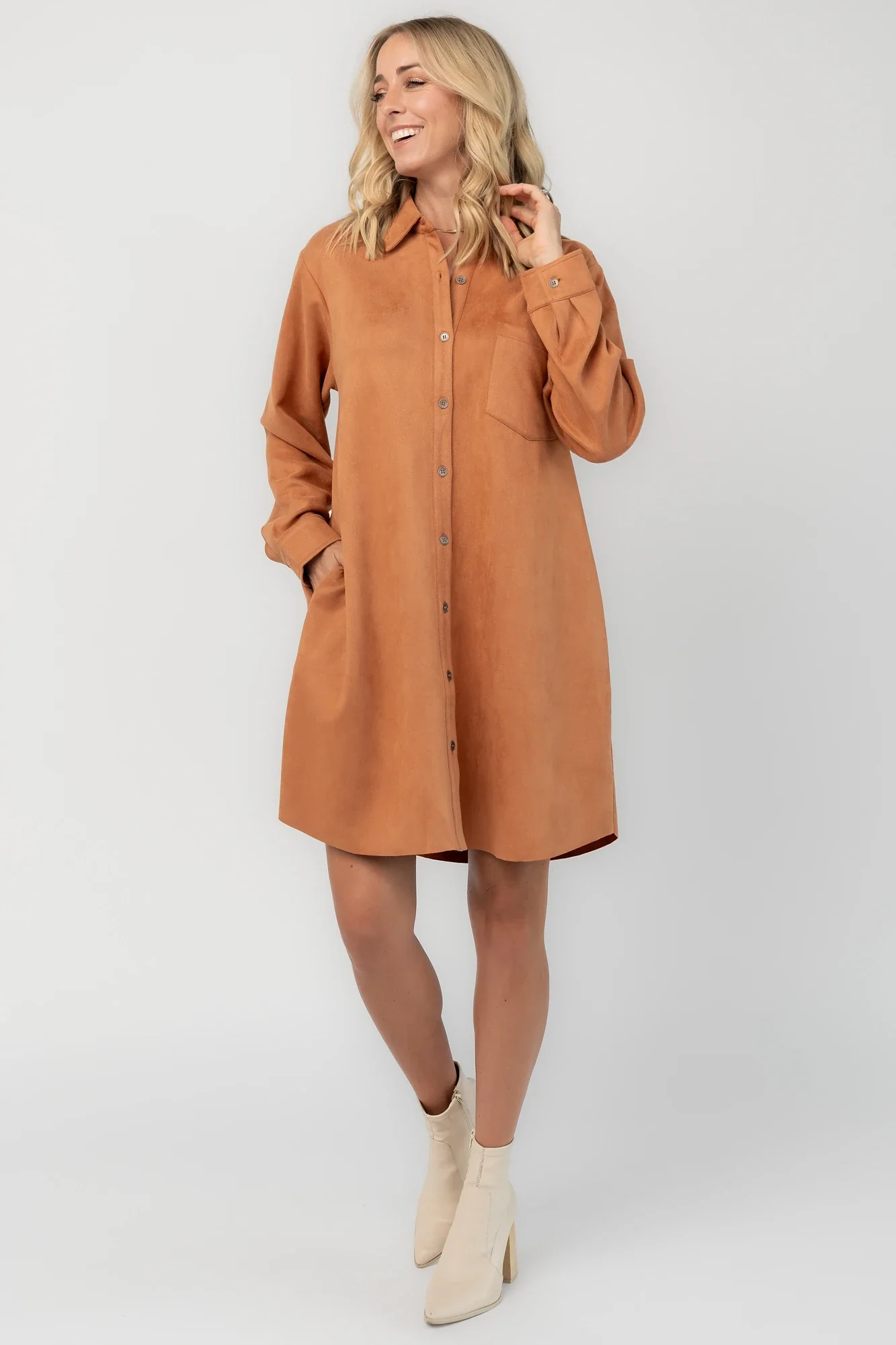 Owen Faux Suede Shirt Dress | Camel 1 Owen Faux Suede Shirt Dress | Camel