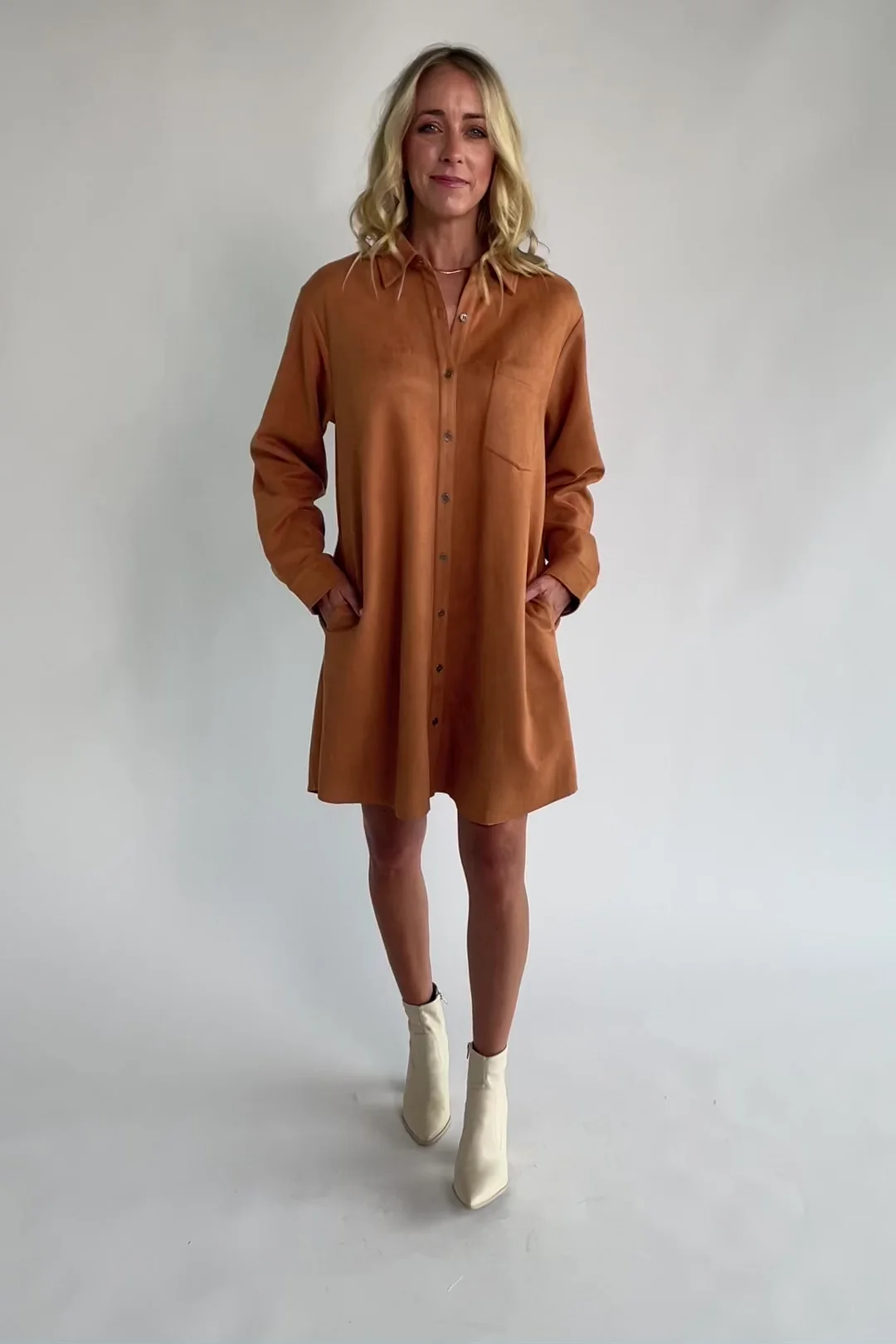 Owen Faux Suede Shirt Dress | Camel 2 Owen Faux Suede Shirt Dress | Camel