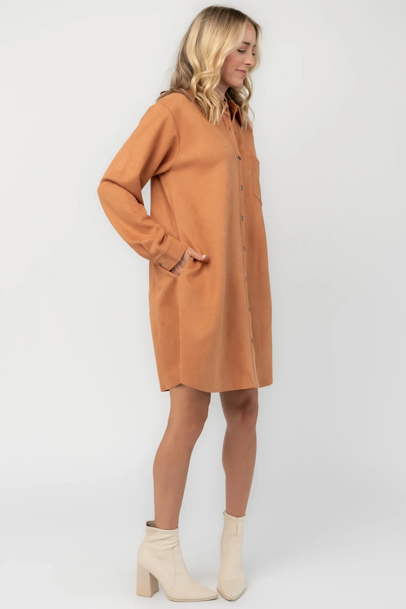 Owen Faux Suede Shirt Dress | Camel 4 Owen Faux Suede Shirt Dress | Camel