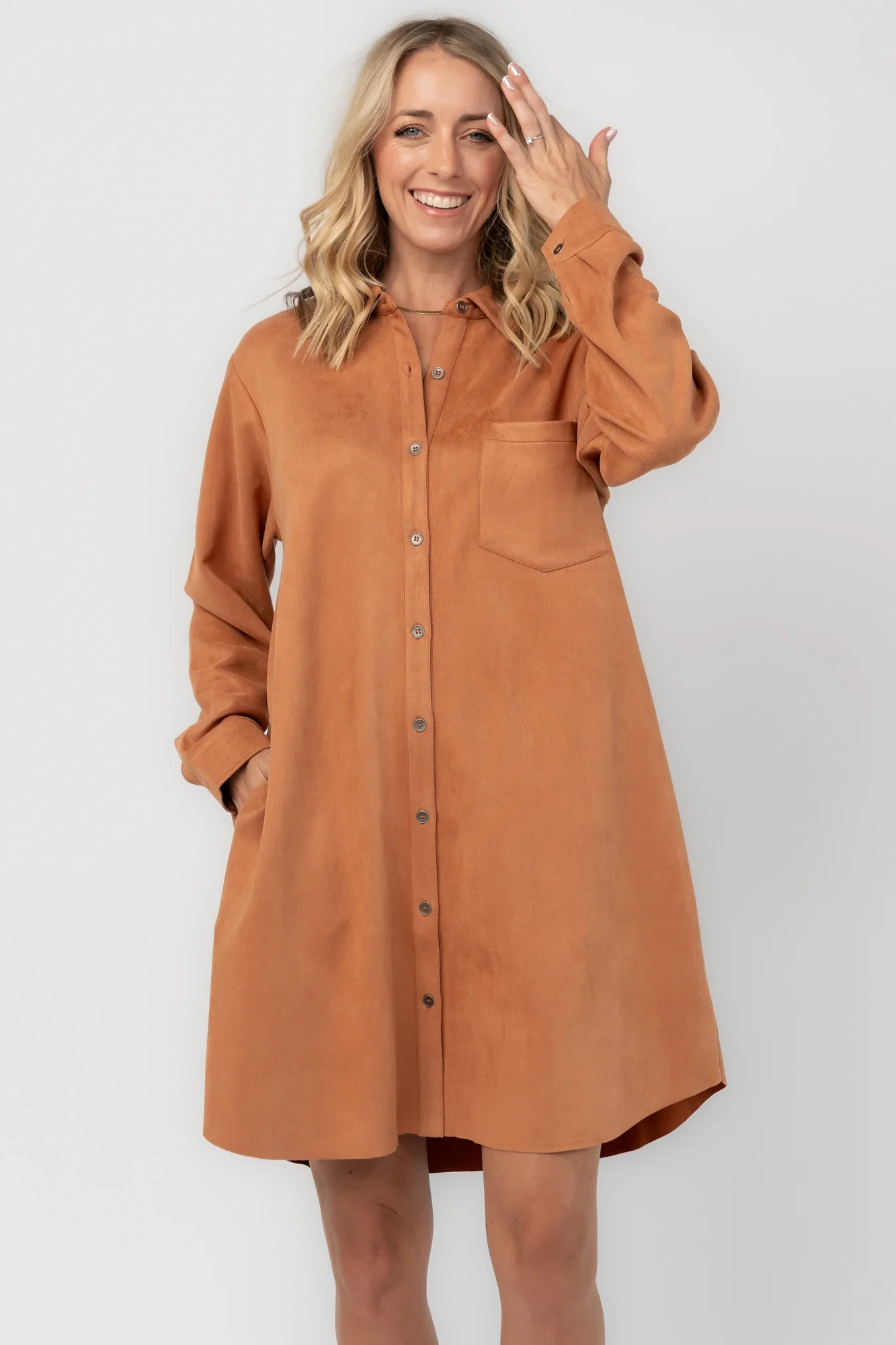 Owen Faux Suede Shirt Dress | Camel 6 Owen Faux Suede Shirt Dress | Camel