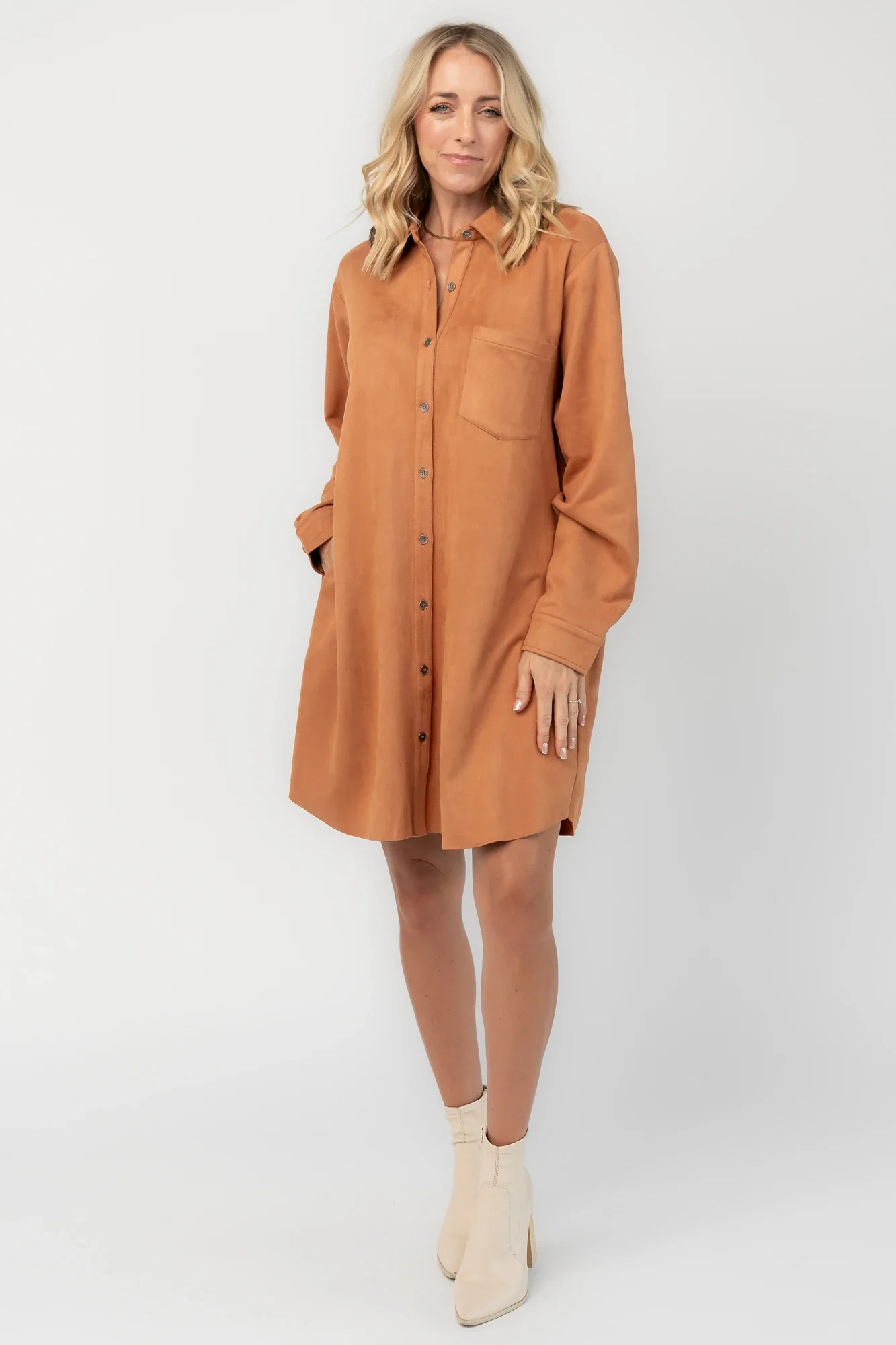 Owen Faux Suede Shirt Dress | Camel 7 Owen Faux Suede Shirt Dress | Camel