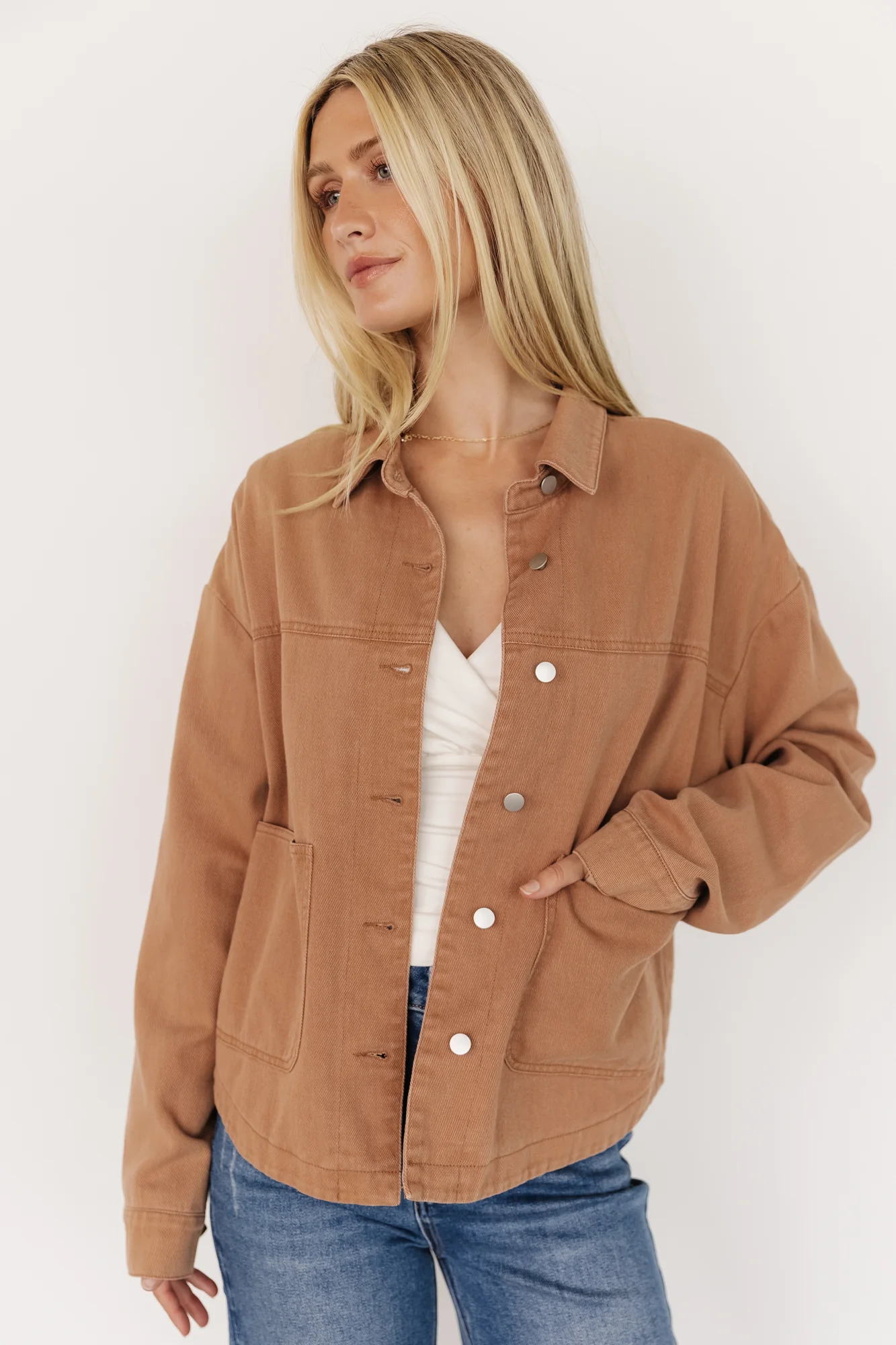 Finn Lightweight Denim Jacket — Camel Shacket