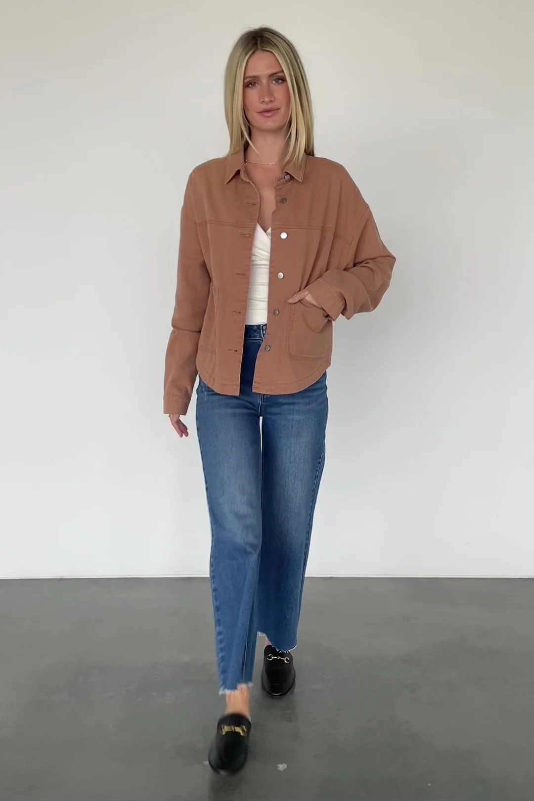 Finn Lightweight Denim Jacket — Camel Shacket