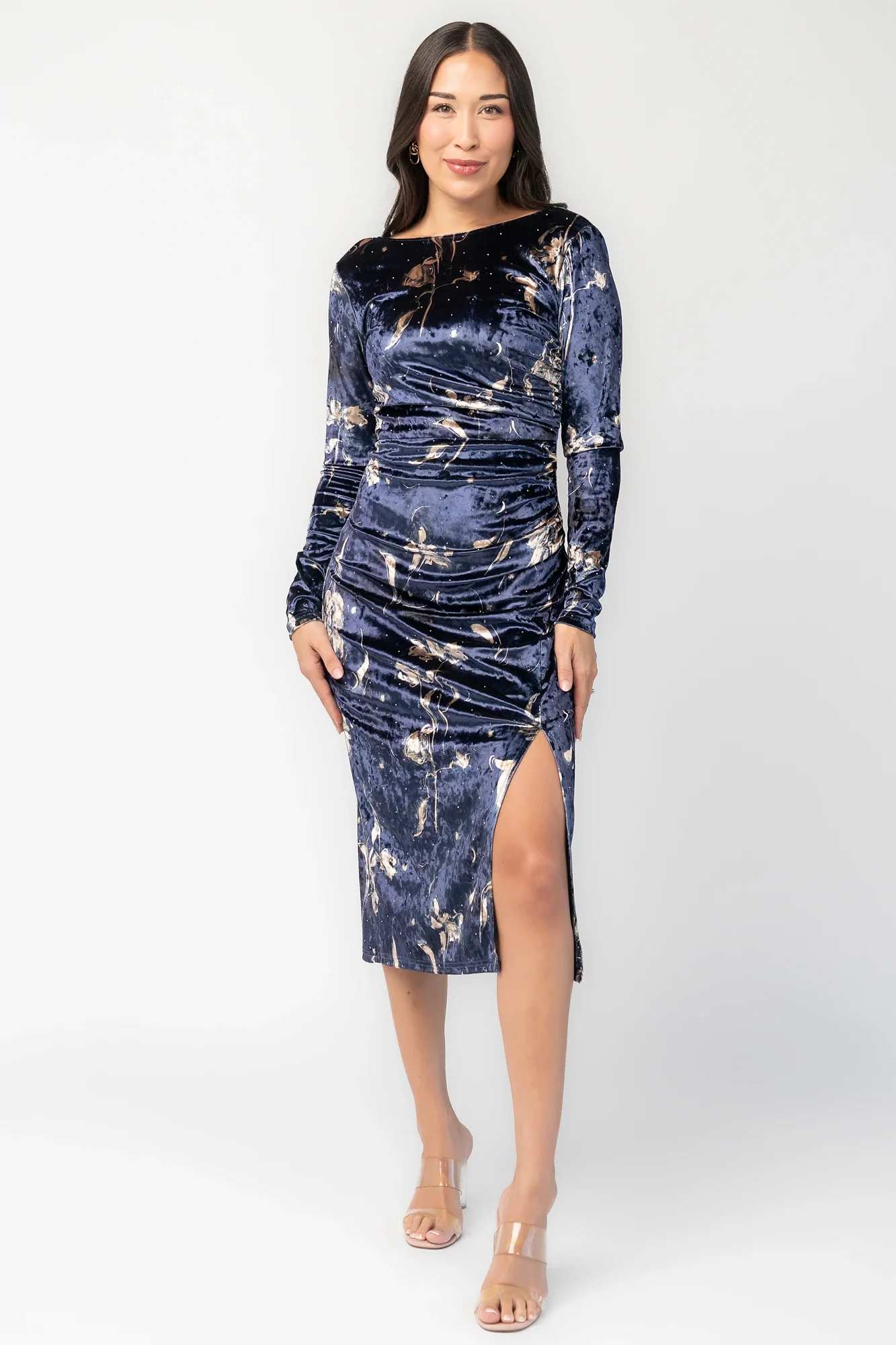 Afterglow Velvet Midi Dress | Navy + Gold