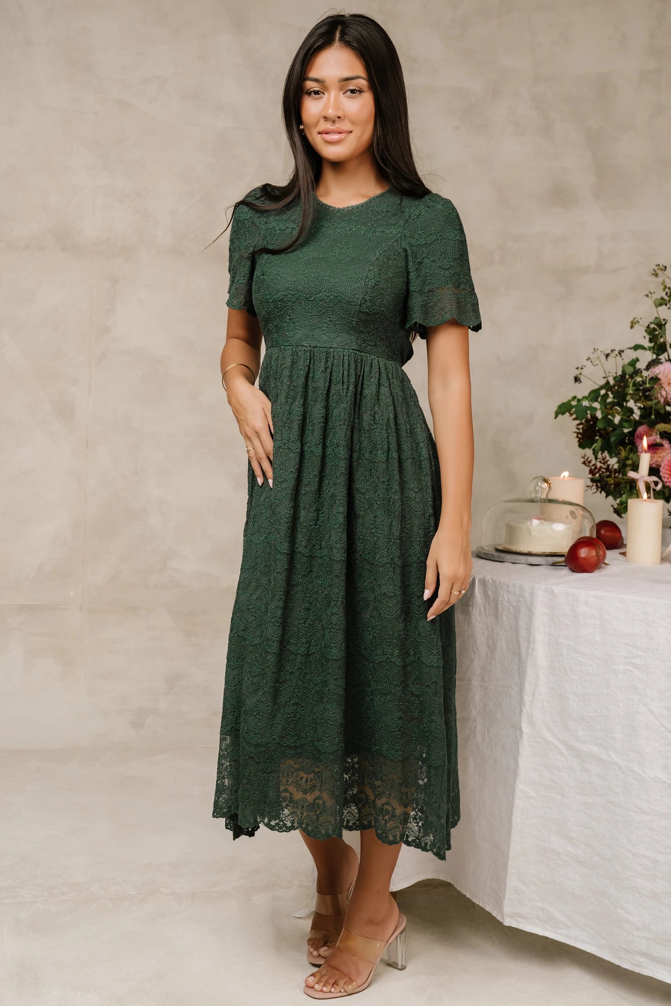 Yvaine Lace Midi Dress | Emerald