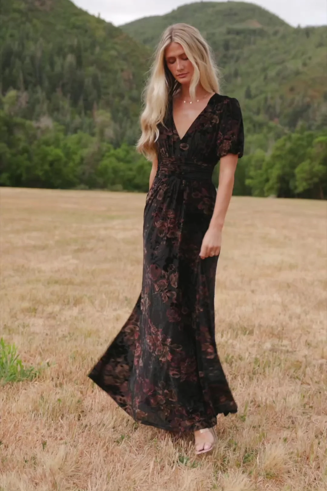 Leslie Velvet Maxi Dress | Black Floral
