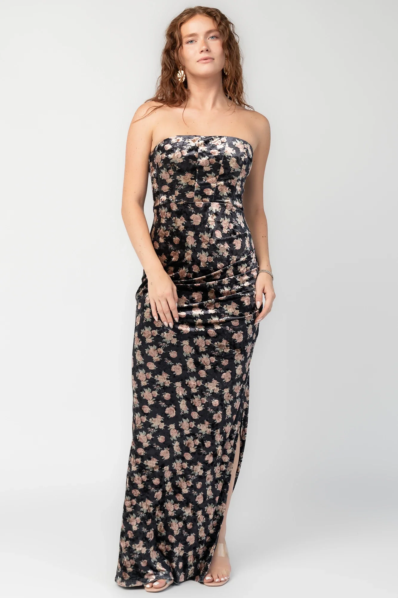 Philippa Velvet Maxi Dress | Black Floral