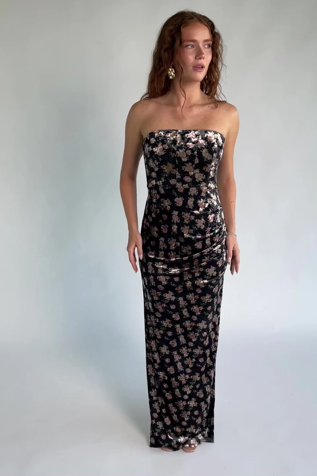Philippa Velvet Maxi Dress | Black Floral