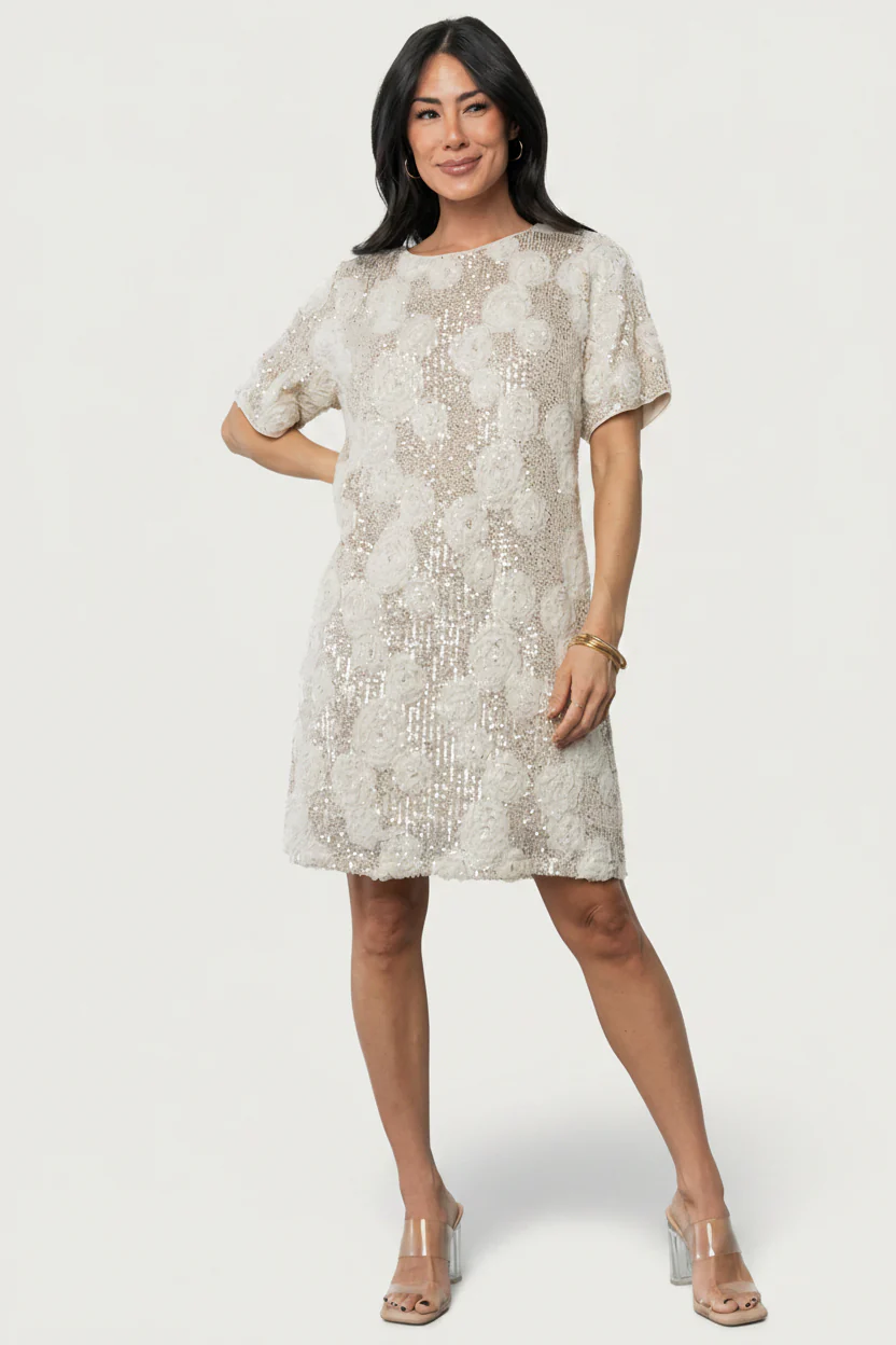 Rhea Sequin Short Dress — Ivory