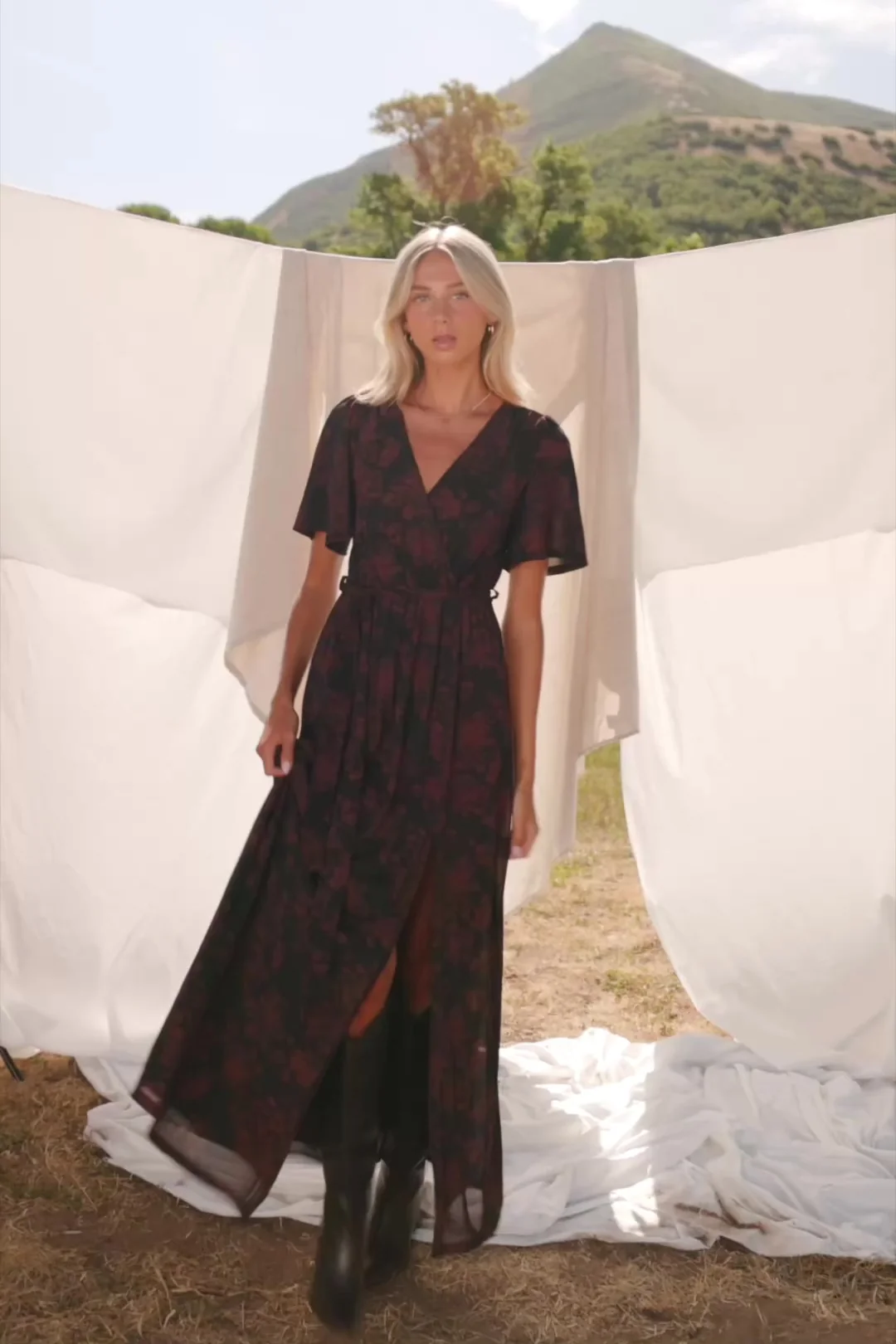 Reverie Maxi Dress | Black + Burgundy