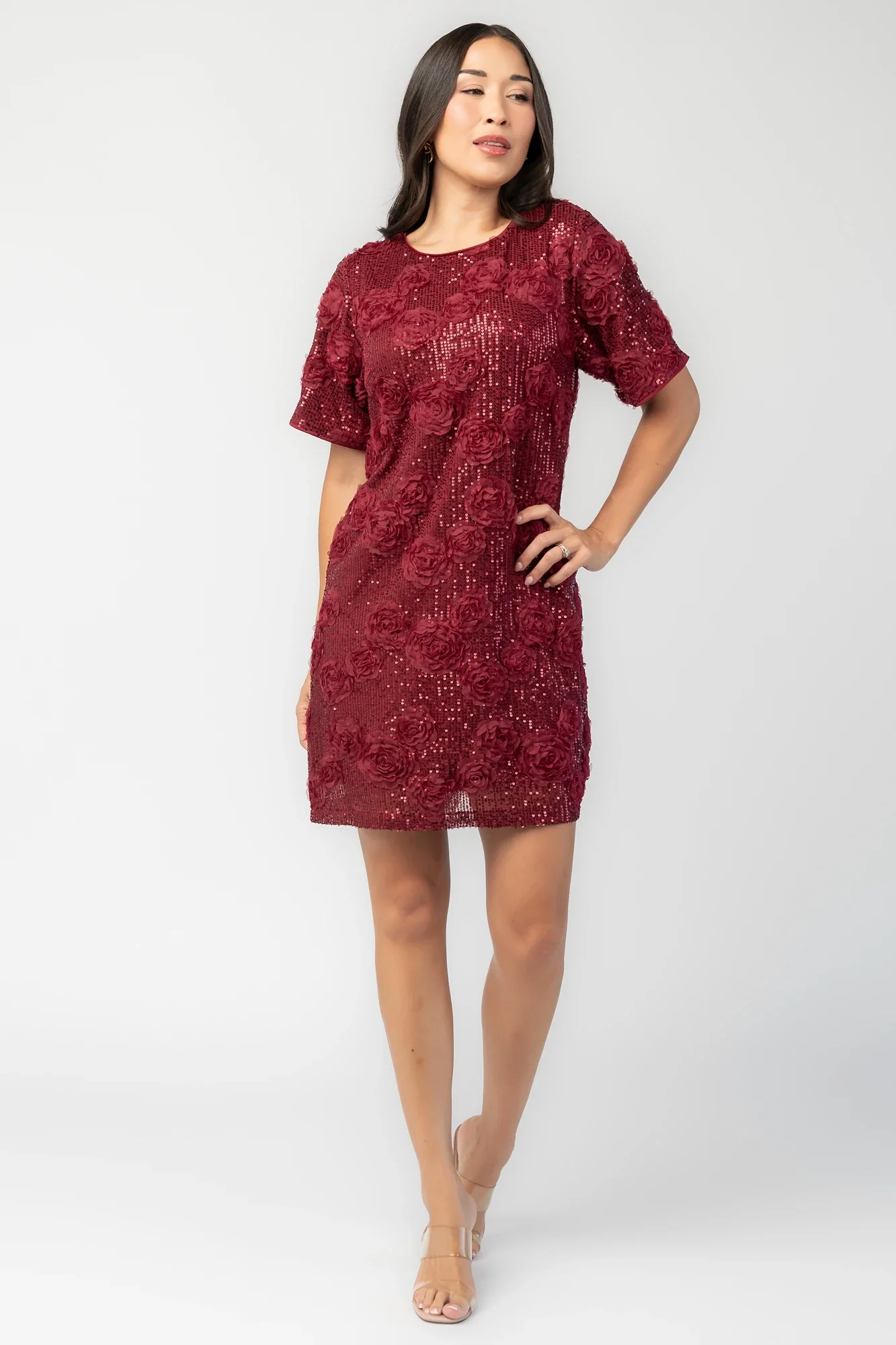 Rhea Sequin Short Dress | Burgundy 3 Rhea Sequin Short Dress | Burgundy