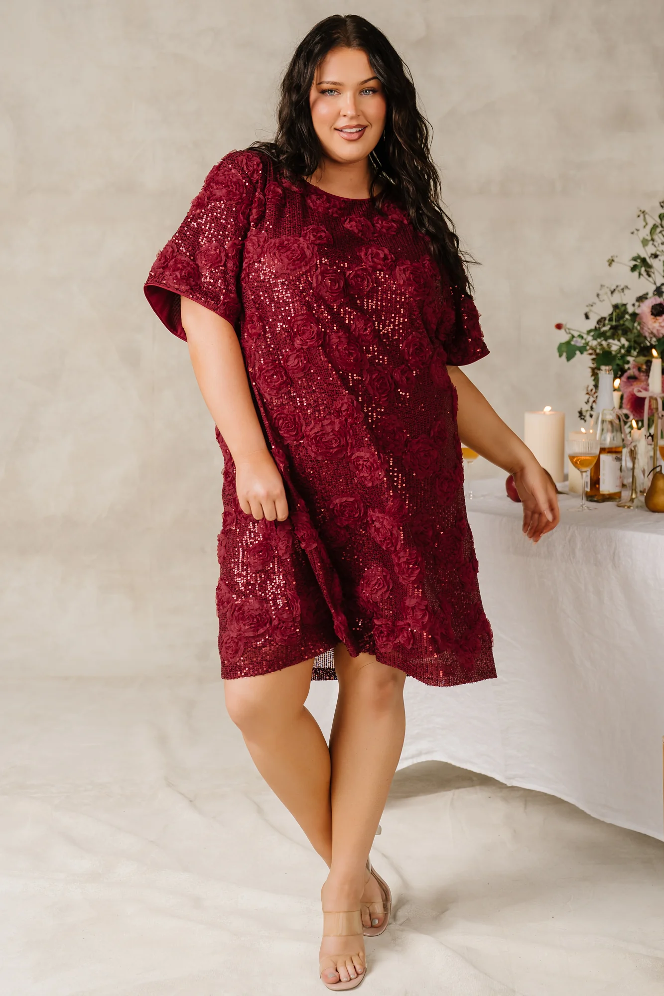 Rhea Sequin Short Dress | Burgundy 4 Rhea Sequin Short Dress | Burgundy