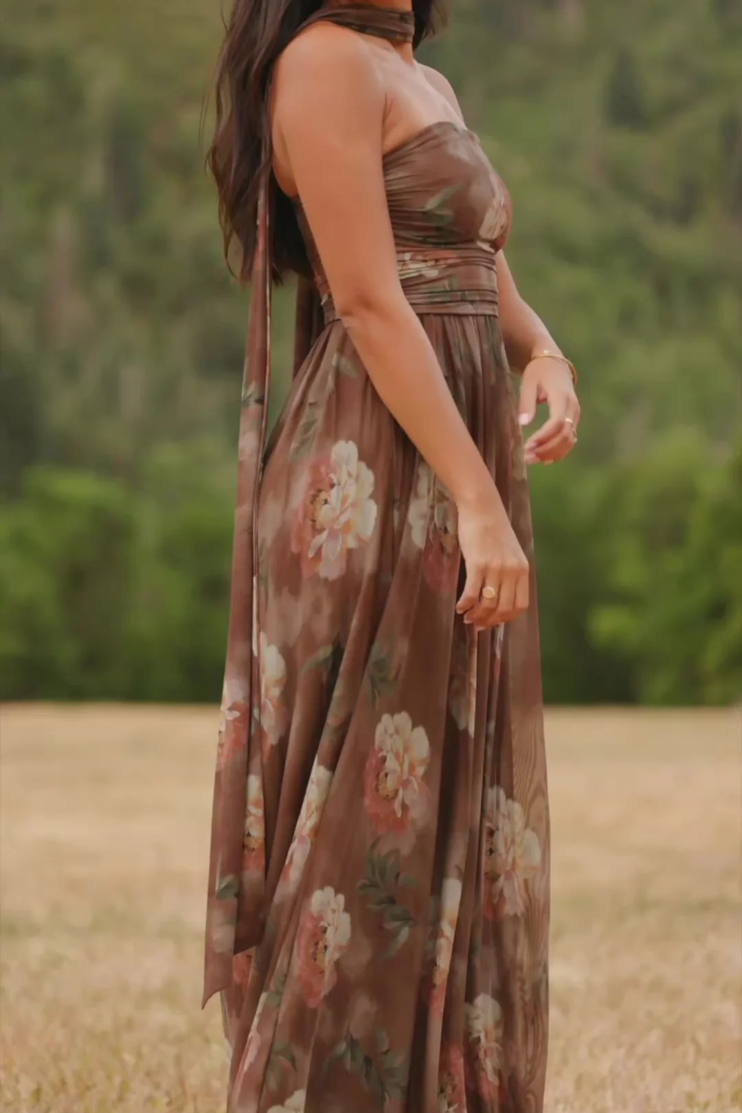 Elias Strapless Maxi Dress | Mocha Floral