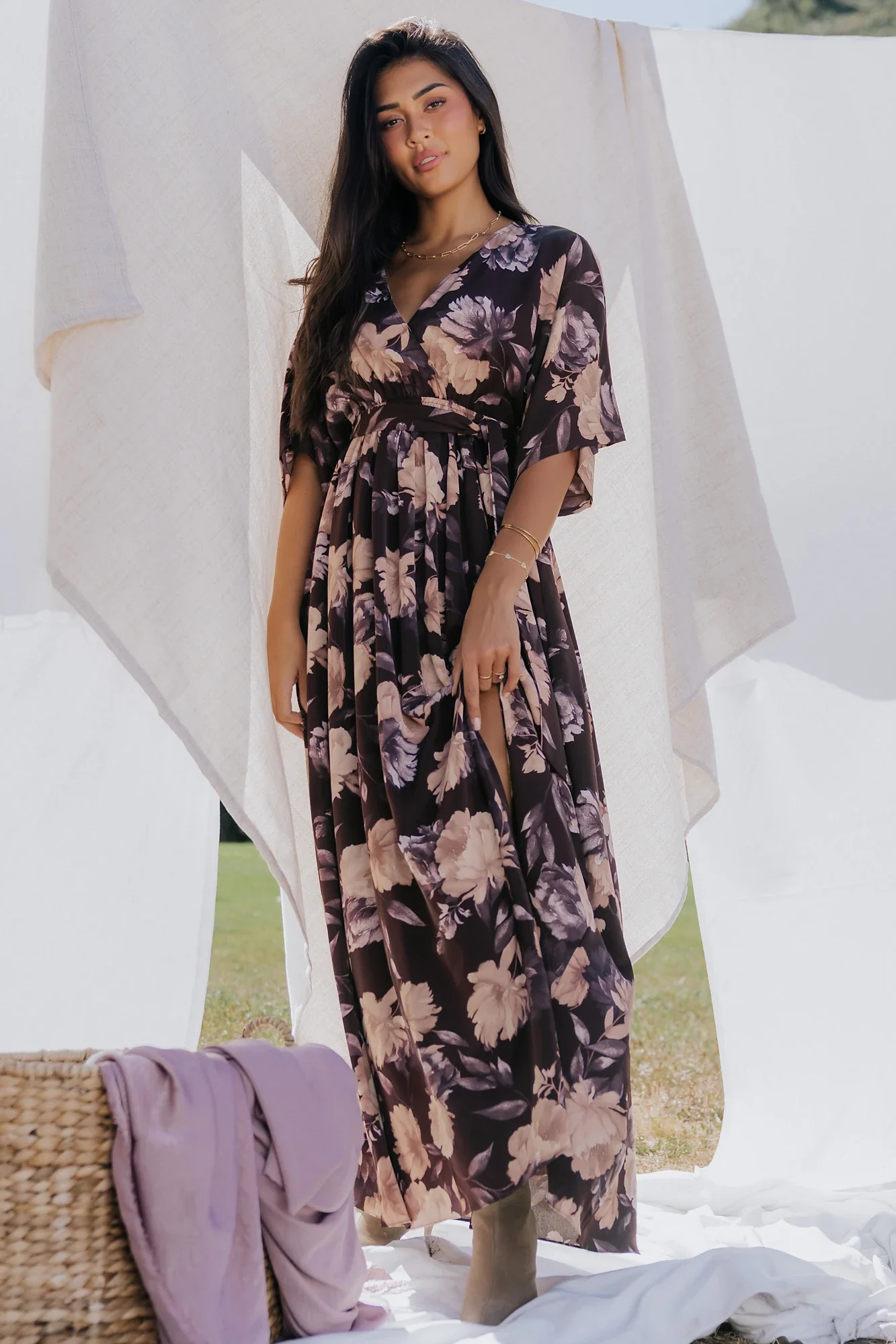 Hamilton Kimono Maxi Dress | Deep Plum Floral