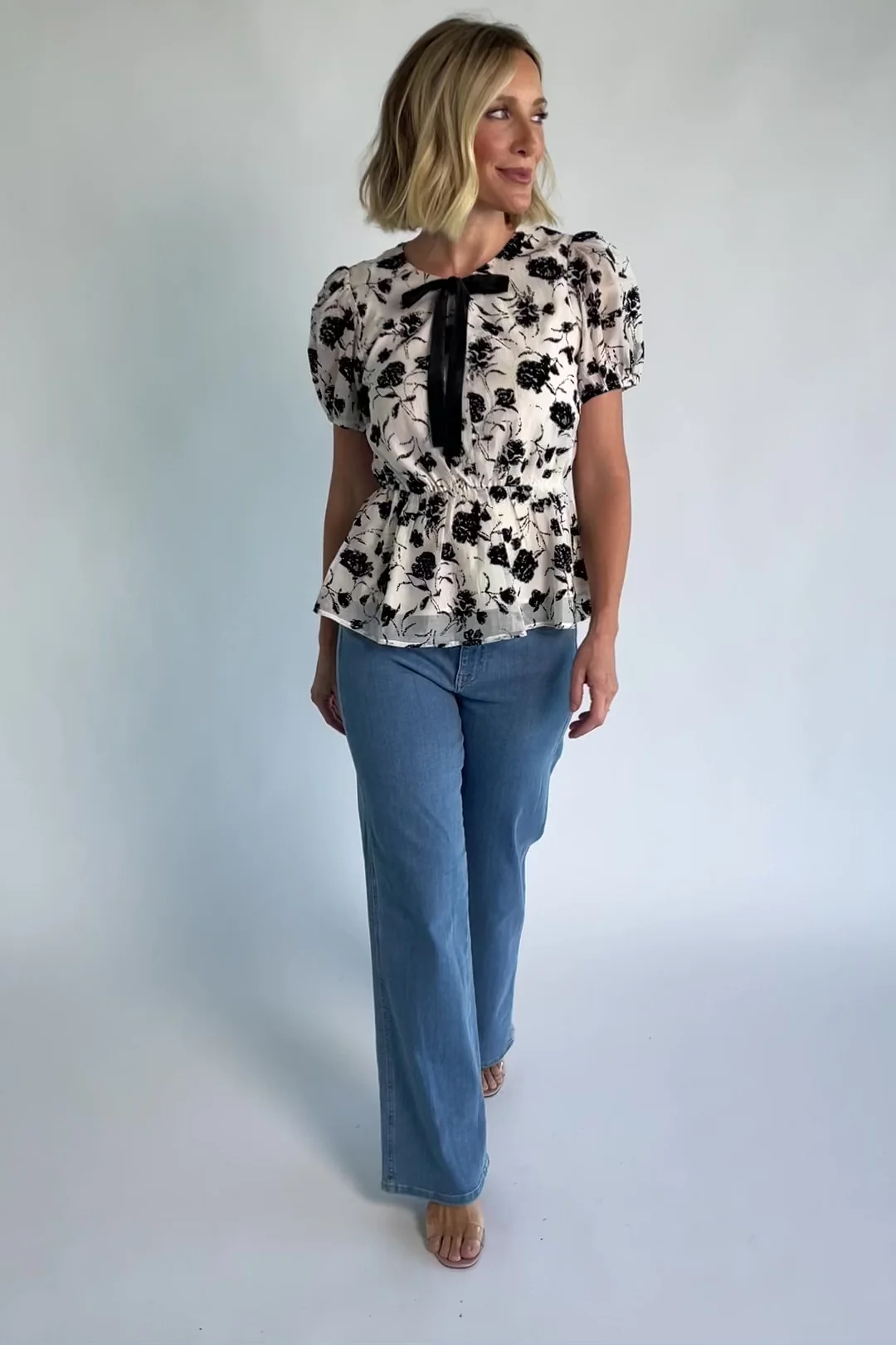 Gwenyth Peplum Blouse | Ivory + Black