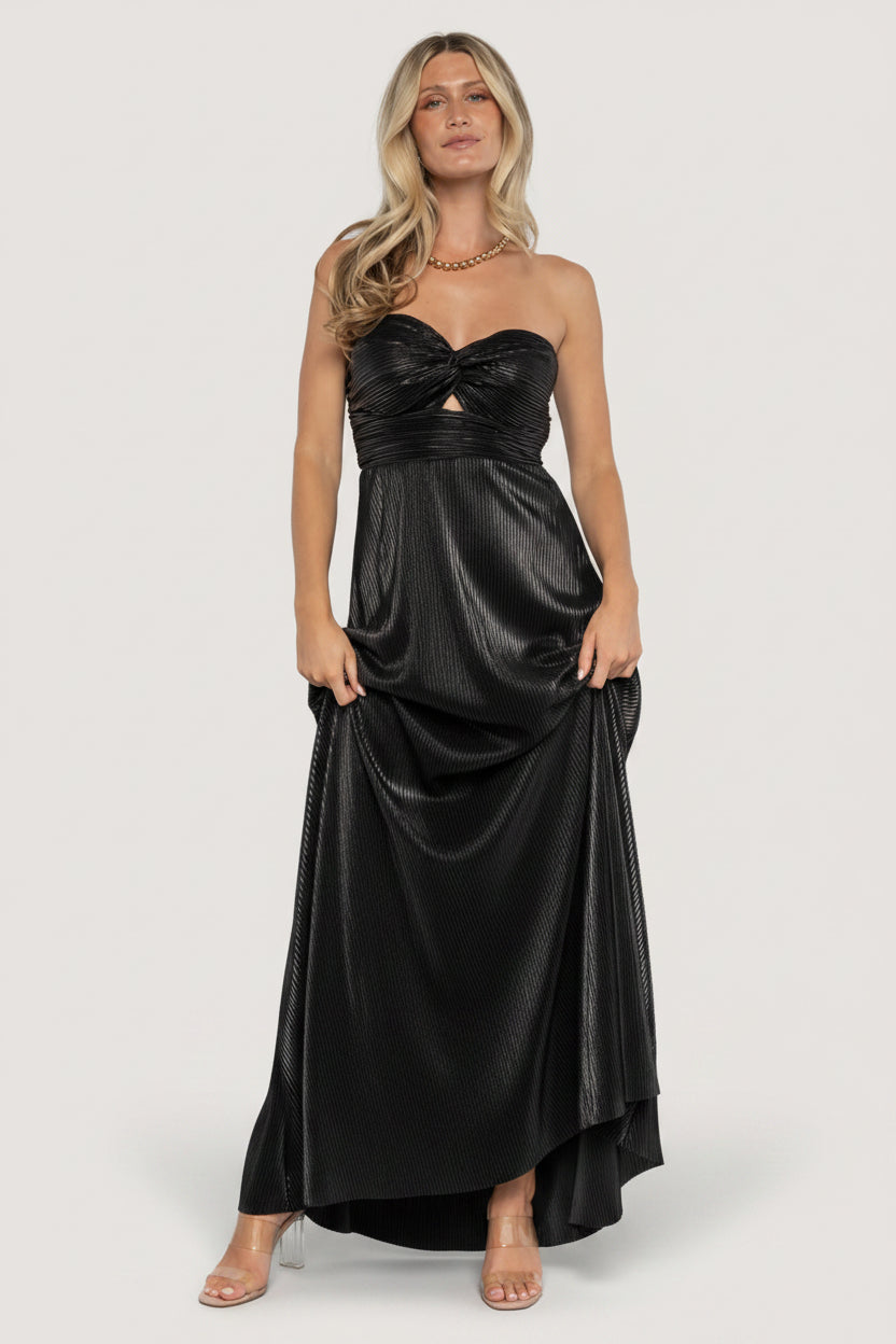 Seraphine Pleated Strapless Maxi Gown — Black