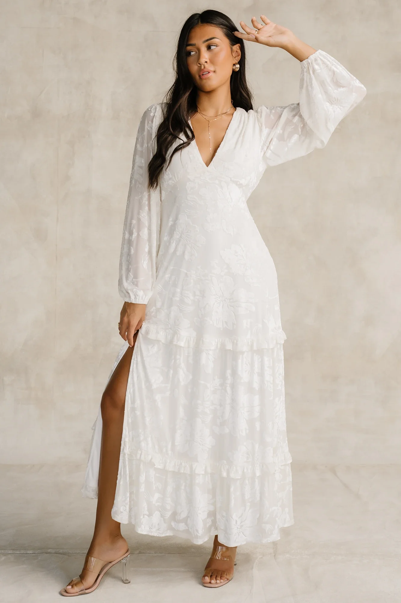 Liana Velvet Embossed Maxi Dress | Ivory
