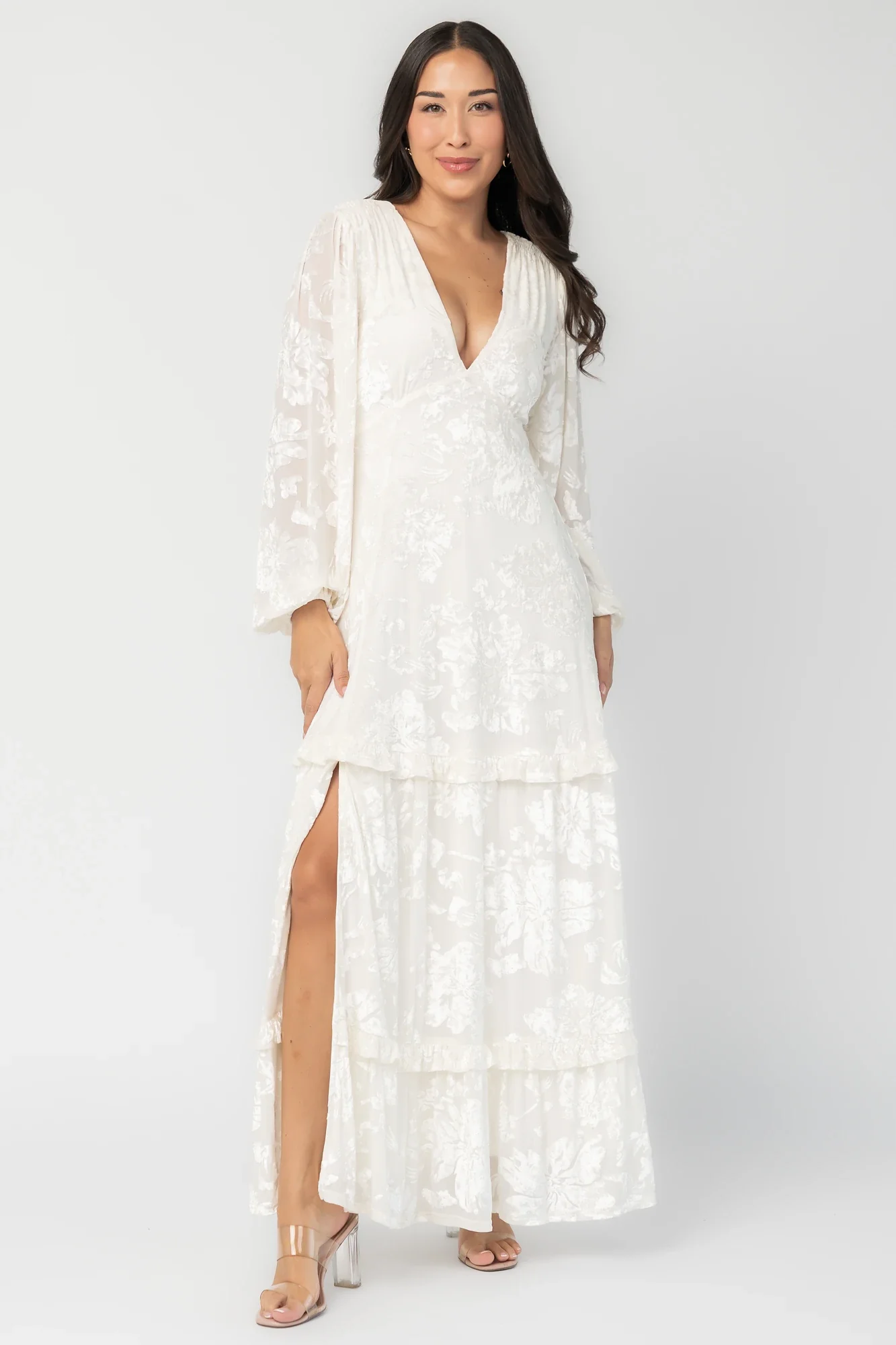 Liana Velvet Embossed Maxi Dress | Ivory 3 Liana Velvet Embossed Maxi Dress | Ivory