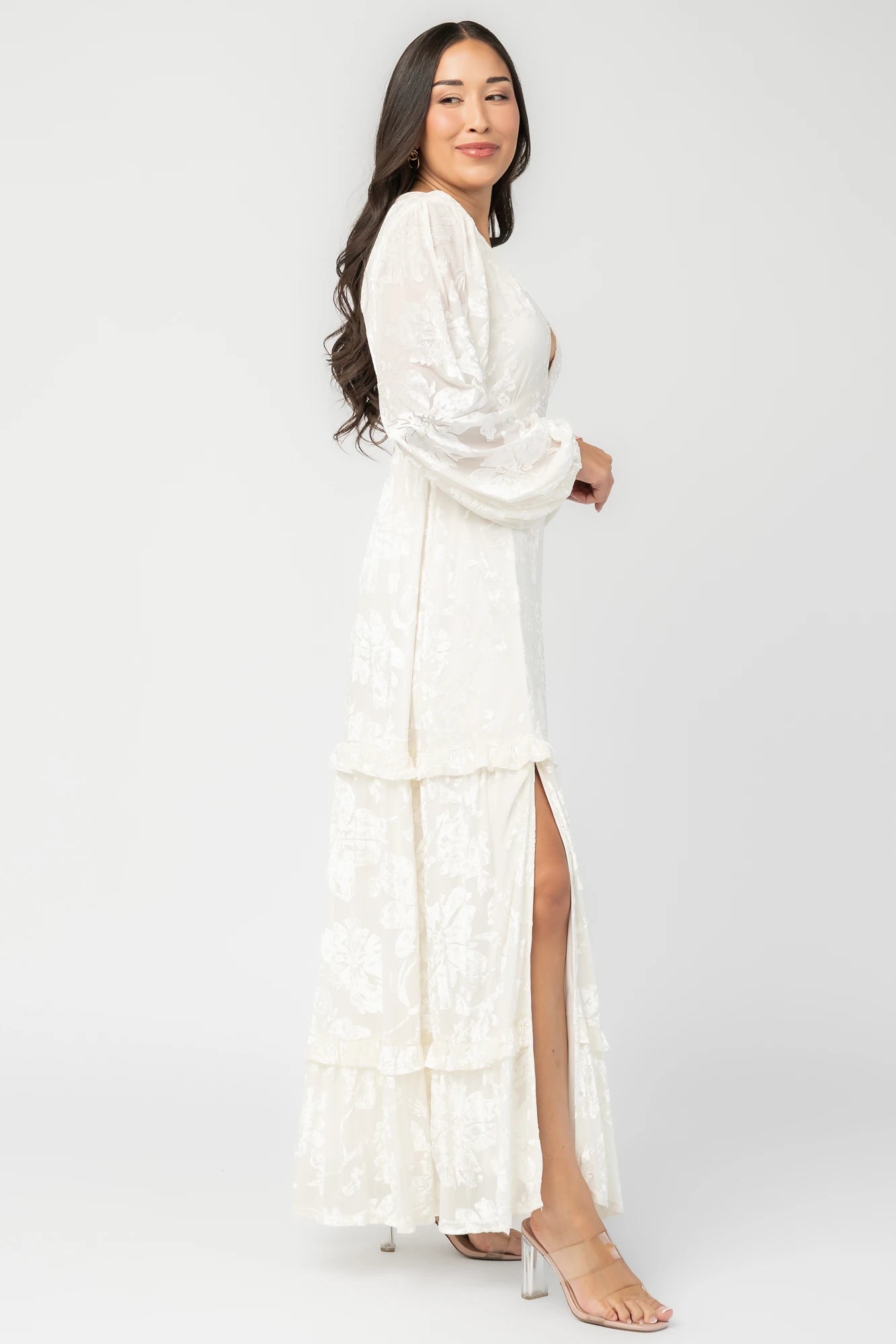 Liana Velvet Embossed Maxi Dress | Ivory 7 Liana Velvet Embossed Maxi Dress | Ivory