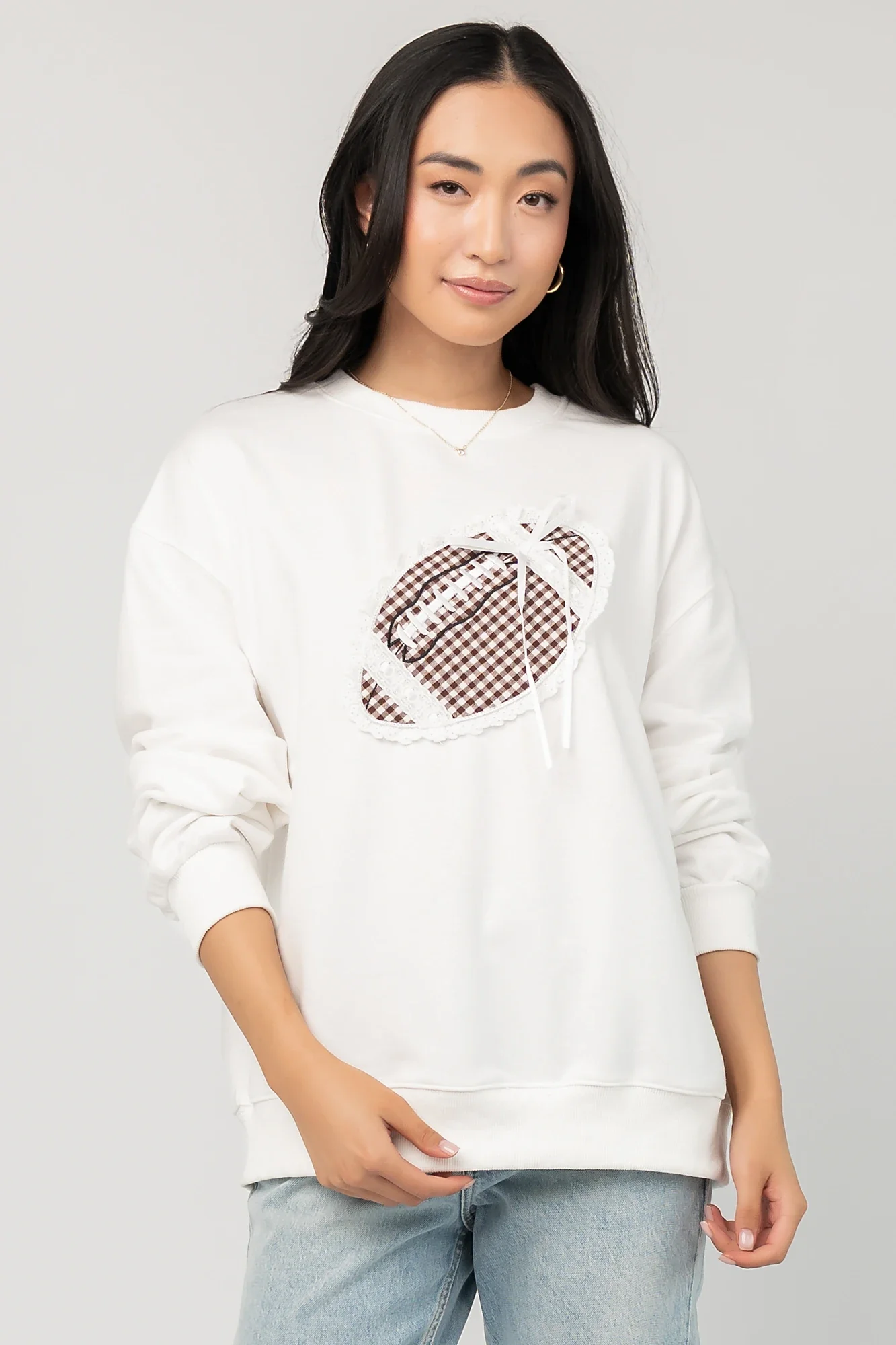 Stephen Gingham Crewneck | Ivory