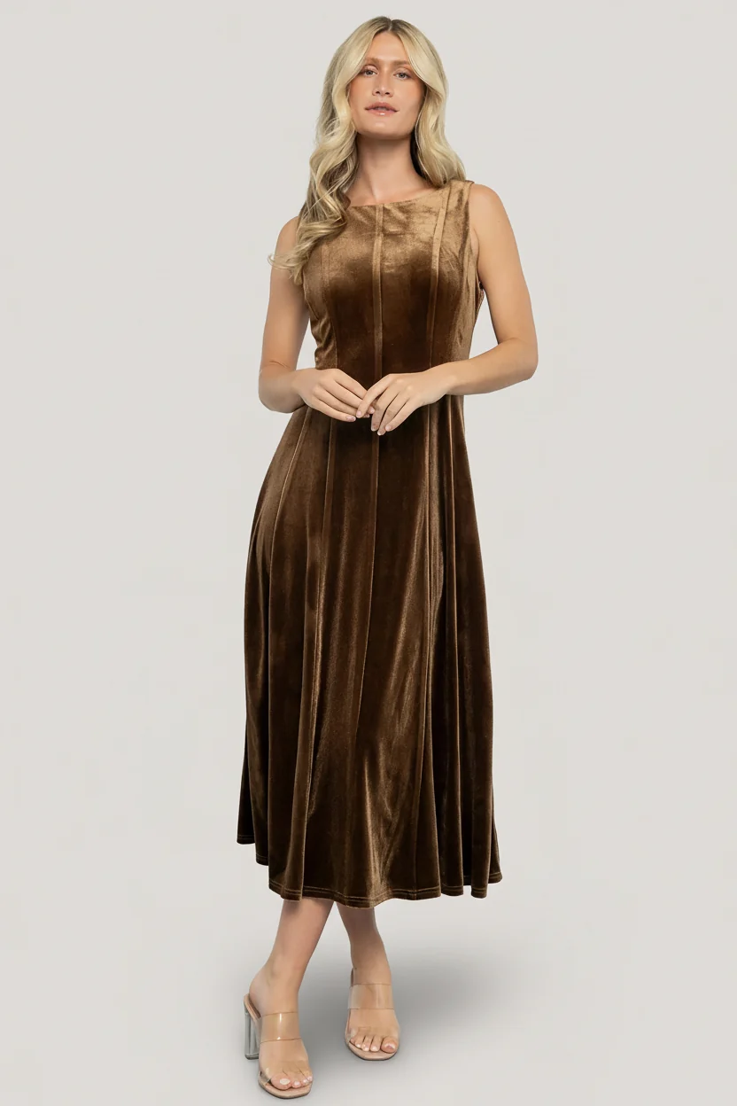 Annika Velvet Midi Dress — Bronze Velvet