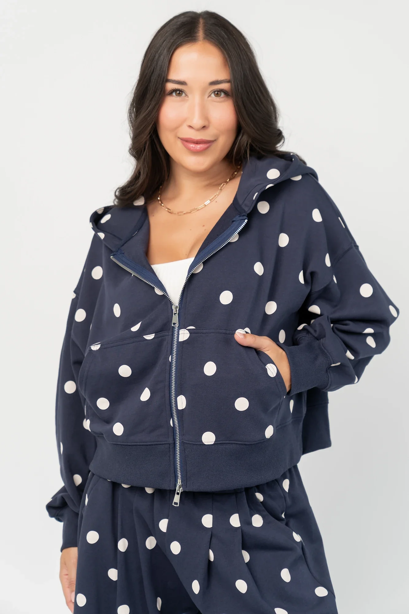 Lydia Zip Up Hoodie | Navy Dot