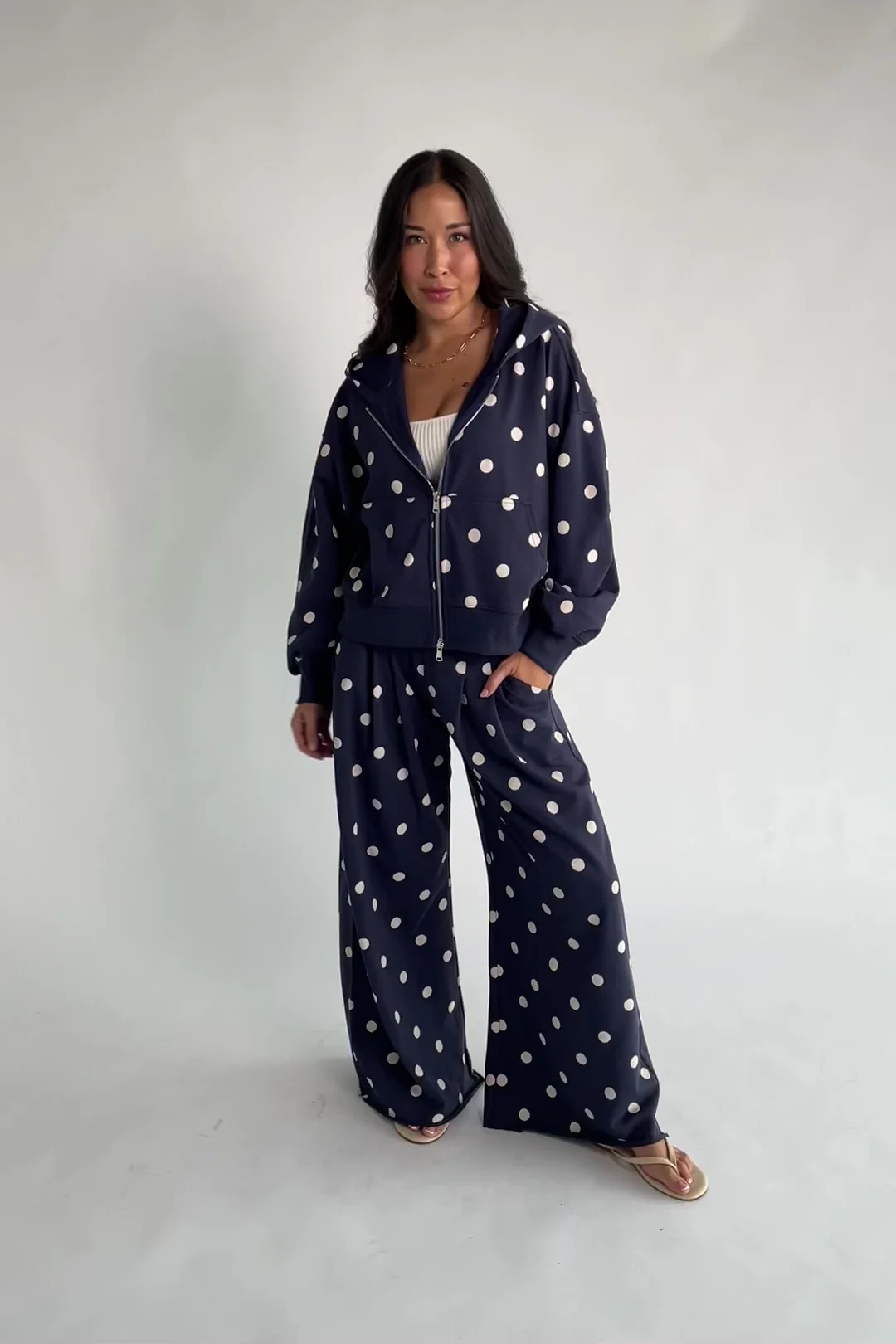 Lydia Zip Up Hoodie | Navy Dot