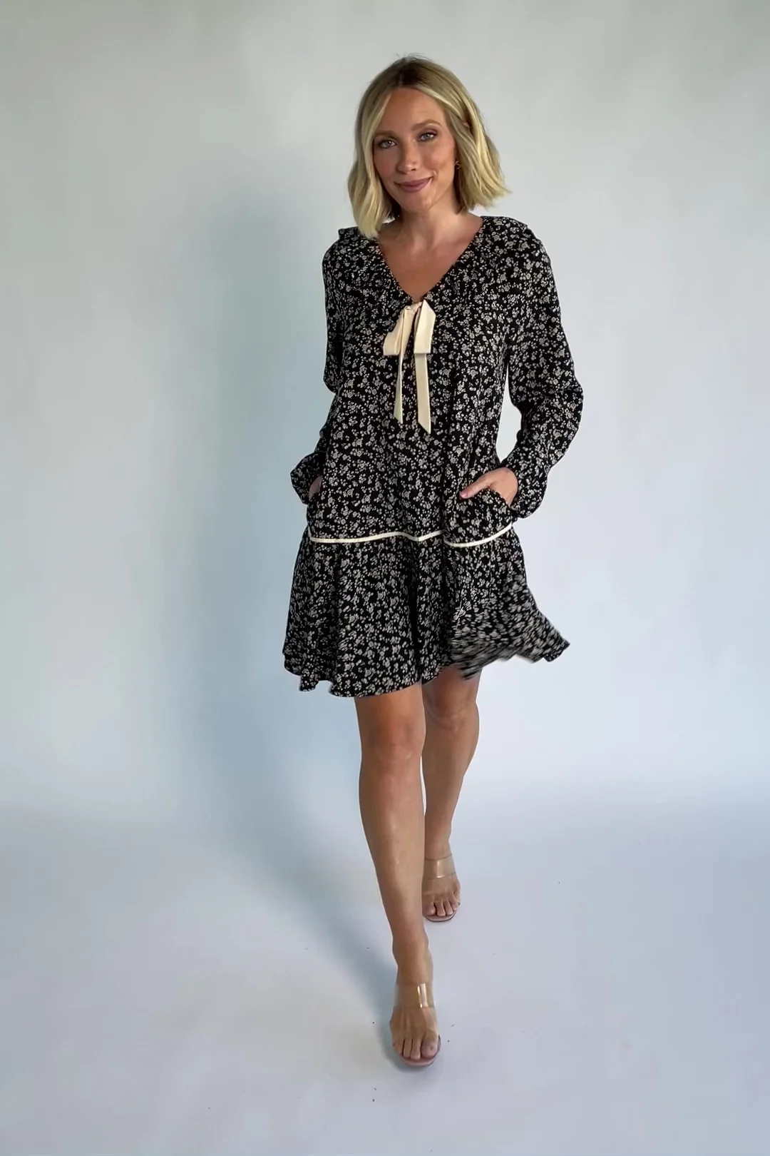 Shantel Bow Front Short Dress | Black Floral