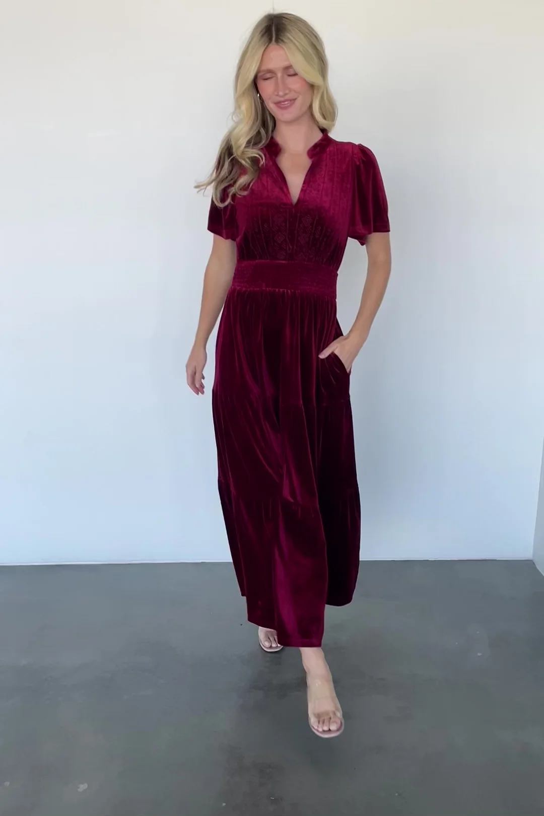 Maida Embroidered Velvet Maxi Dress — Cranberry