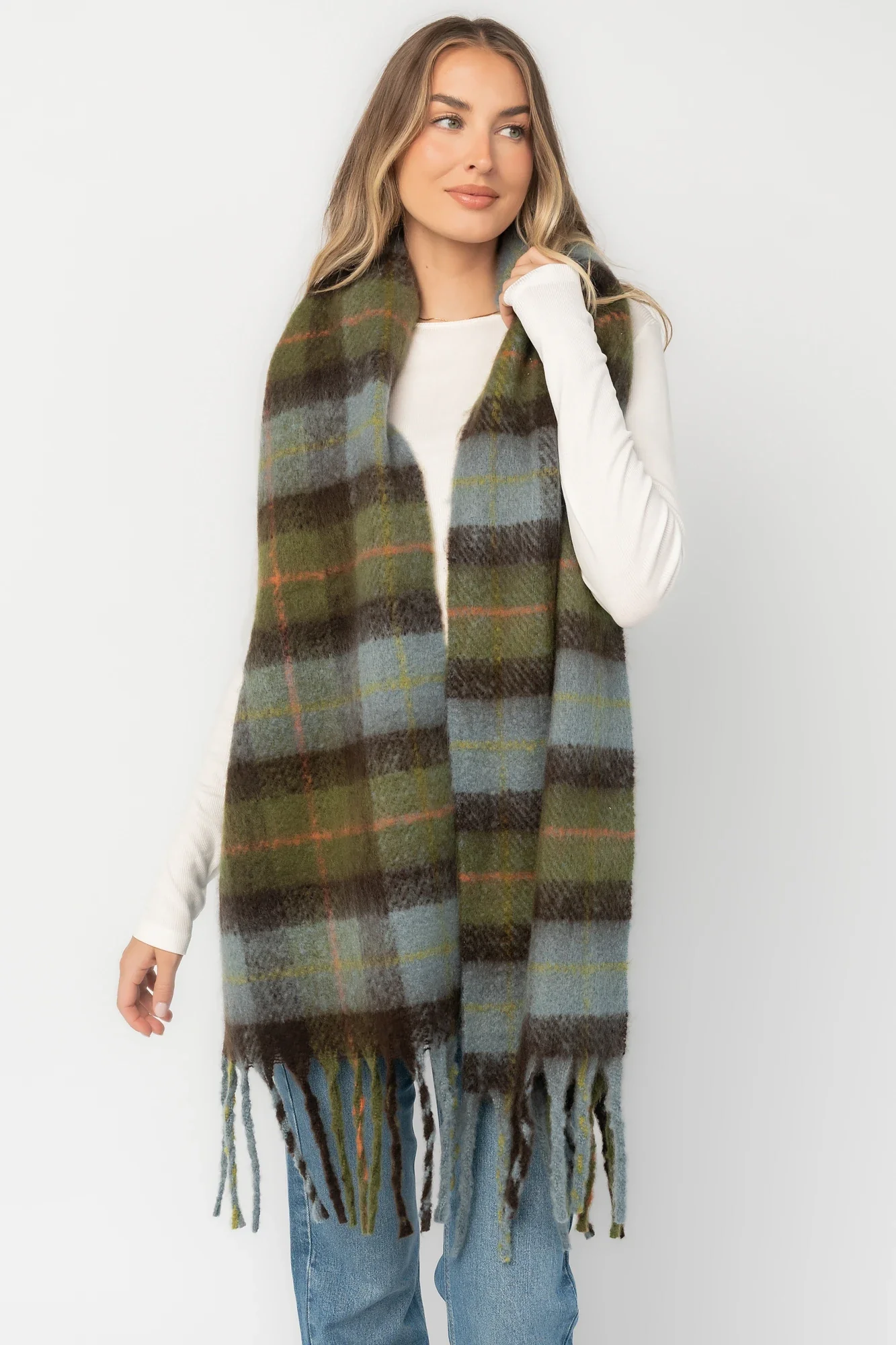Maison Oversized Scarf | Sage + Blue Plaid 10 Maison Oversized Scarf | Sage + Blue Plaid