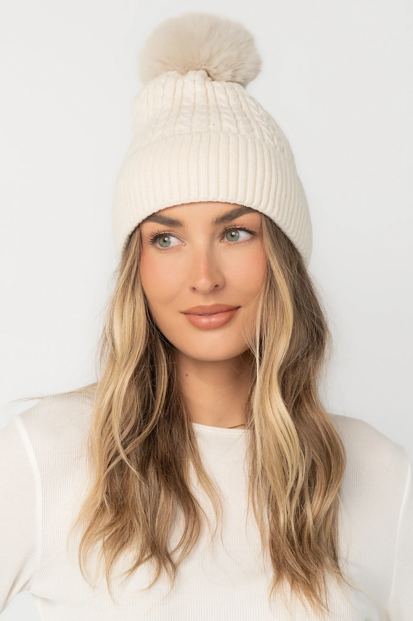 Lake Cable Knit Pom Beanie | Ivory 1 Lake Cable Knit Pom Beanie | Ivory