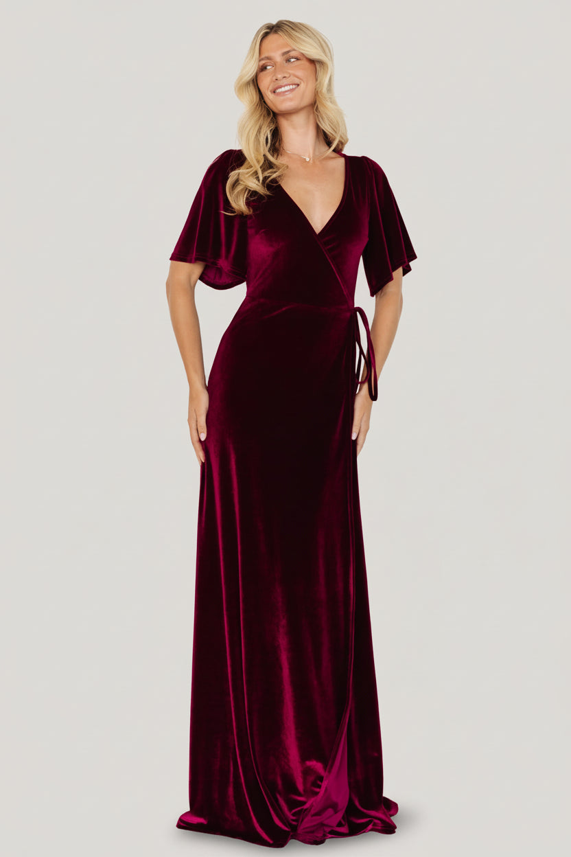 Meghan Velvet Wrap Maxi Dress — Mulberry 1 Meghan Velvet Wrap Maxi Dress — Mulberry