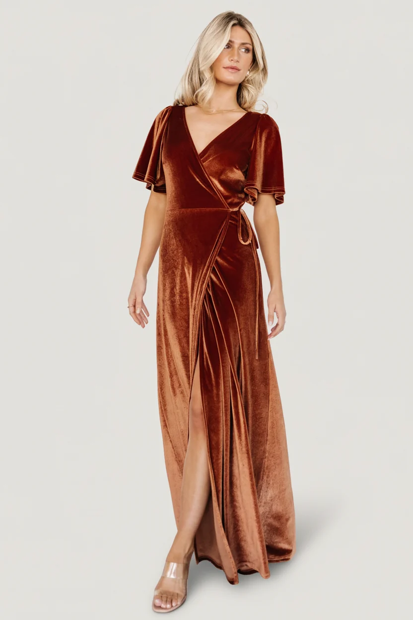Meghan Velvet Wrap Maxi Dress — Spice