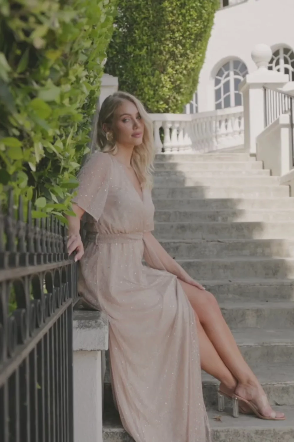 Grace Sparkle Sequin Maxi Gown in Champagne