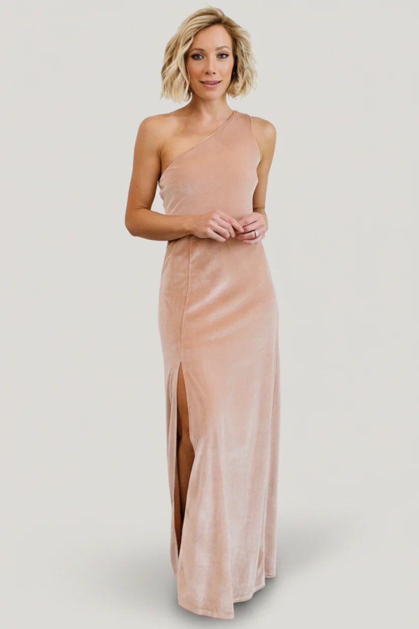 Tatiana One-Shoulder Maxi Dress, Champagne 1 Tatiana One-Shoulder Maxi Dress, Champagne