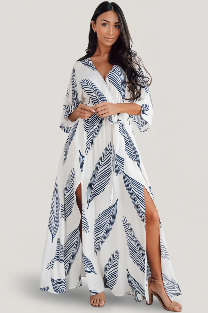 Corinth Maxi Dress — Navy Leaf Print Rayon 18 Corinth Maxi Dress — Navy Leaf Print Rayon