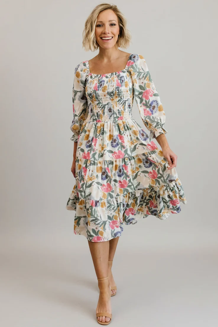 Marta Smocked Tiered Midi Dress - Multi Floral