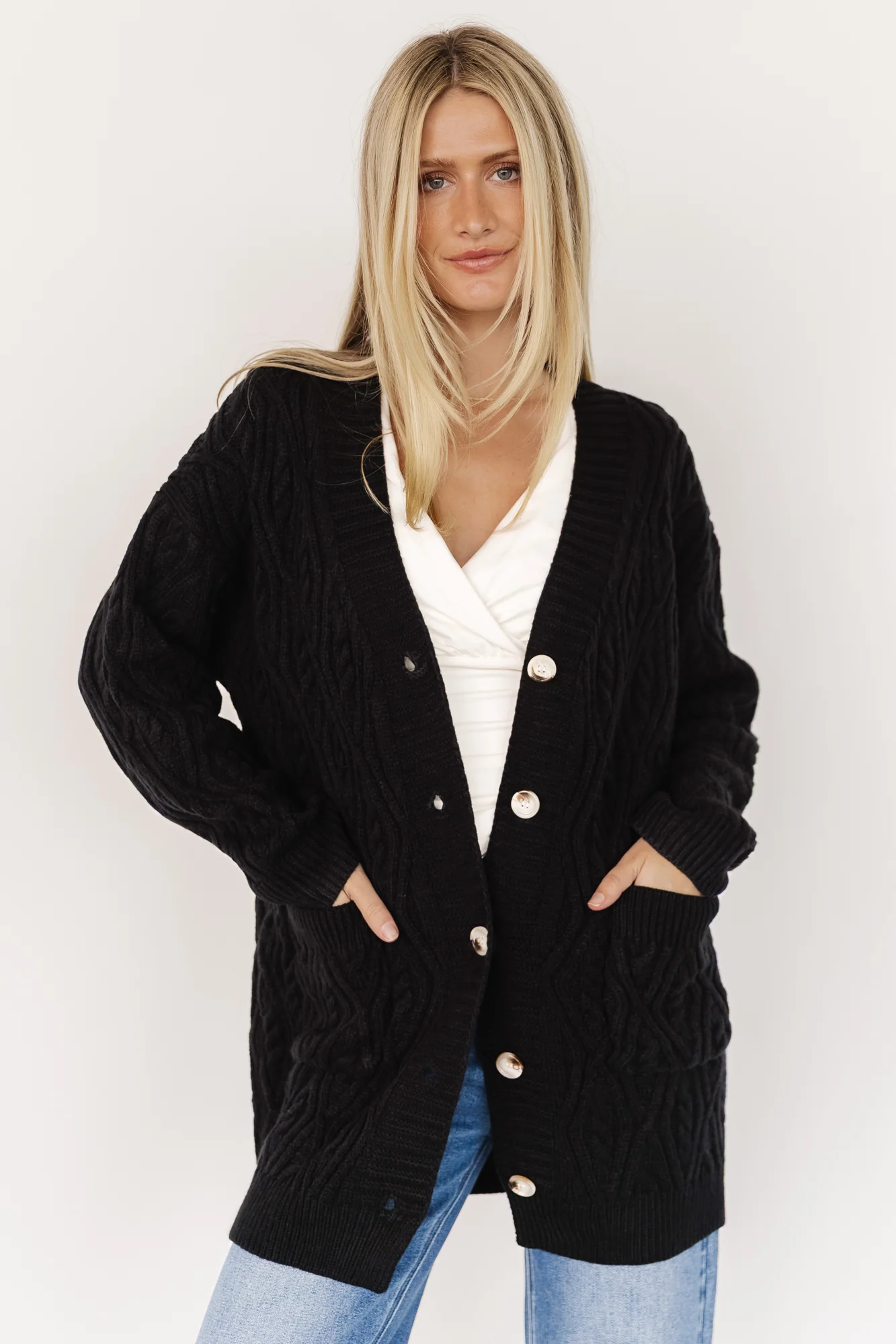 Alberta Cable Knit Cardigan - Black