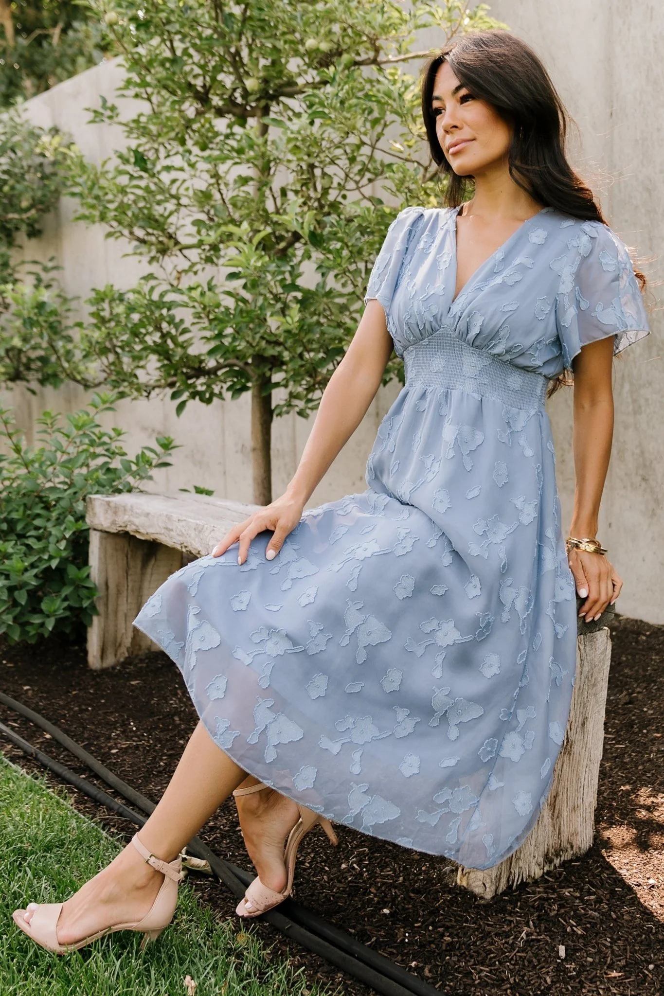 June Smocked Midi Dress — Chiffon Midi in Blue 5 June Smocked Midi Dress — Chiffon Midi in Blue