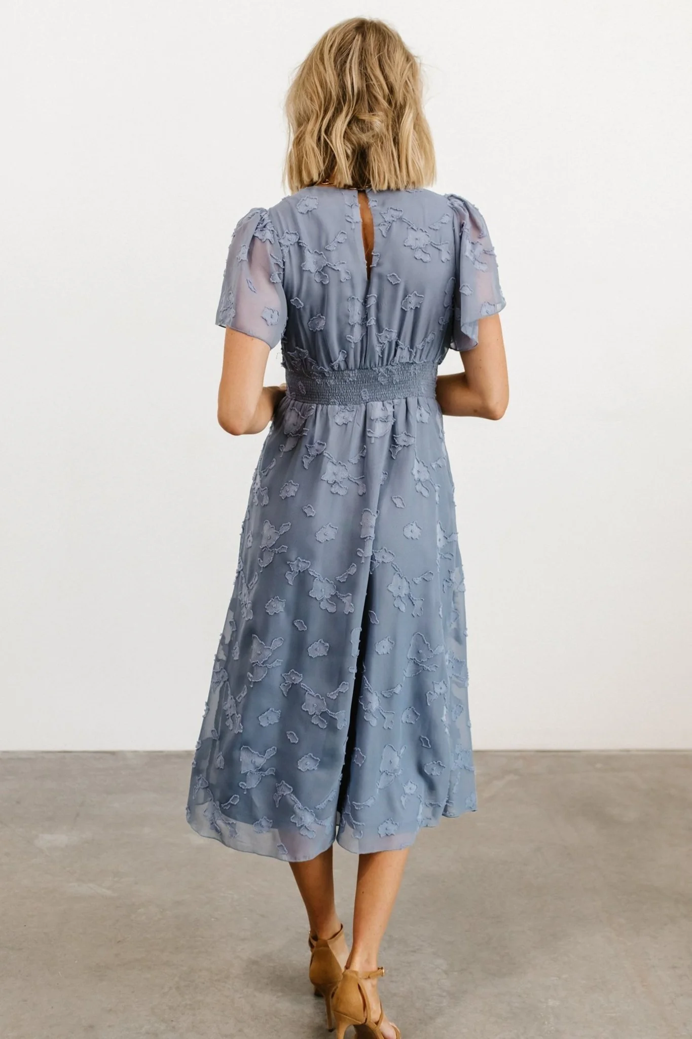 June Smocked Midi Dress — Chiffon Midi in Blue 6 June Smocked Midi Dress — Chiffon Midi in Blue