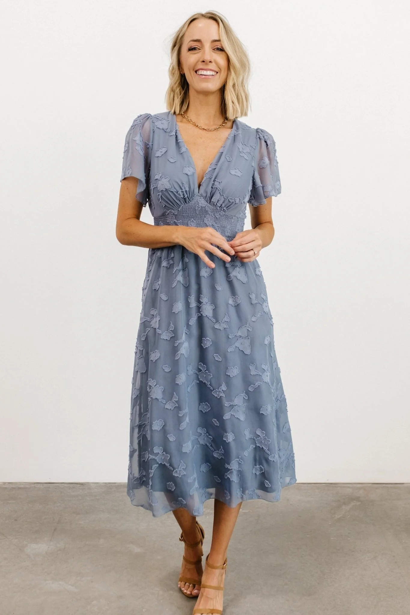 June Smocked Midi Dress — Chiffon Midi in Blue 8 June Smocked Midi Dress — Chiffon Midi in Blue
