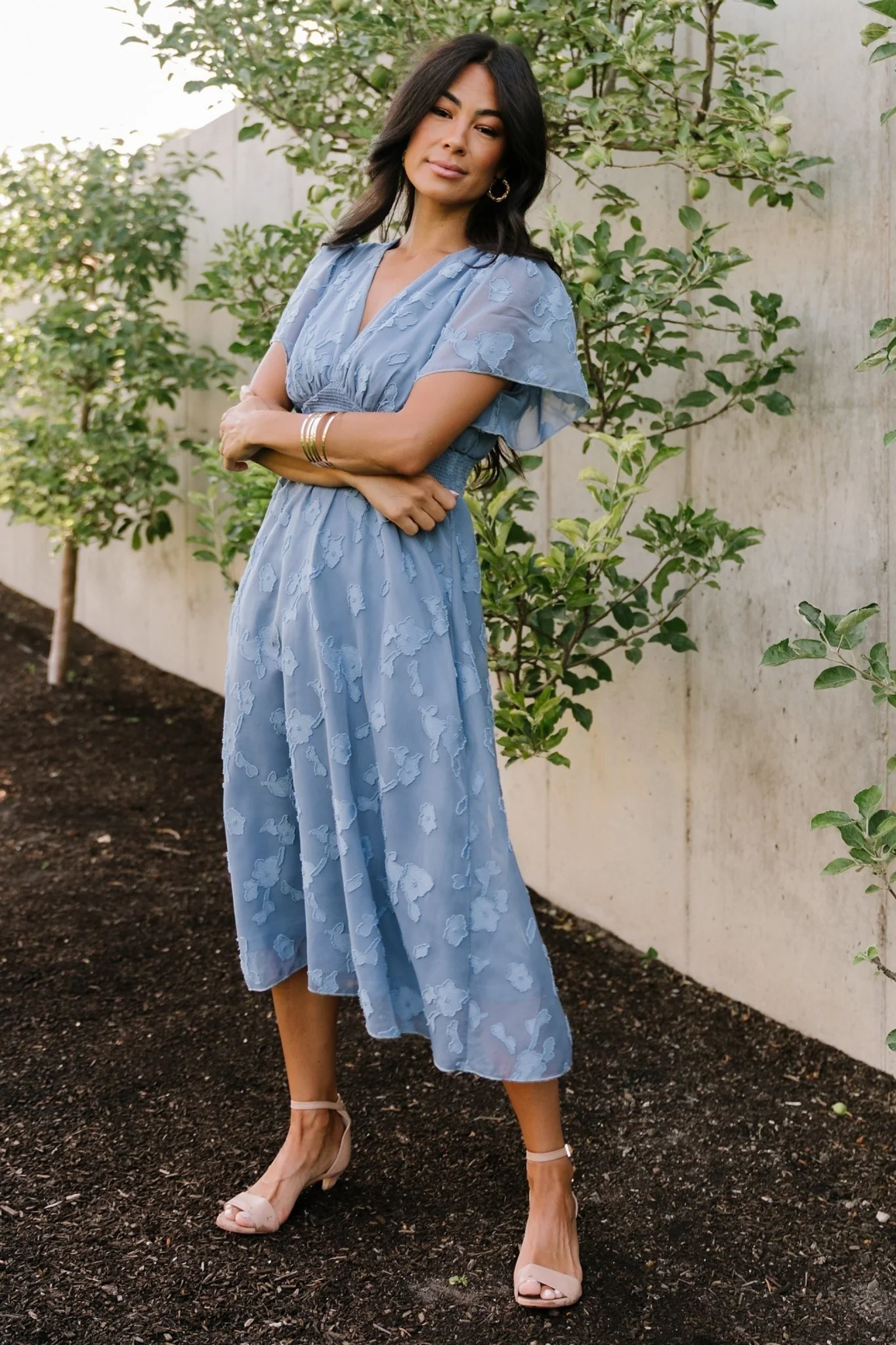 June Smocked Midi Dress — Chiffon Midi in Blue 9 June Smocked Midi Dress — Chiffon Midi in Blue